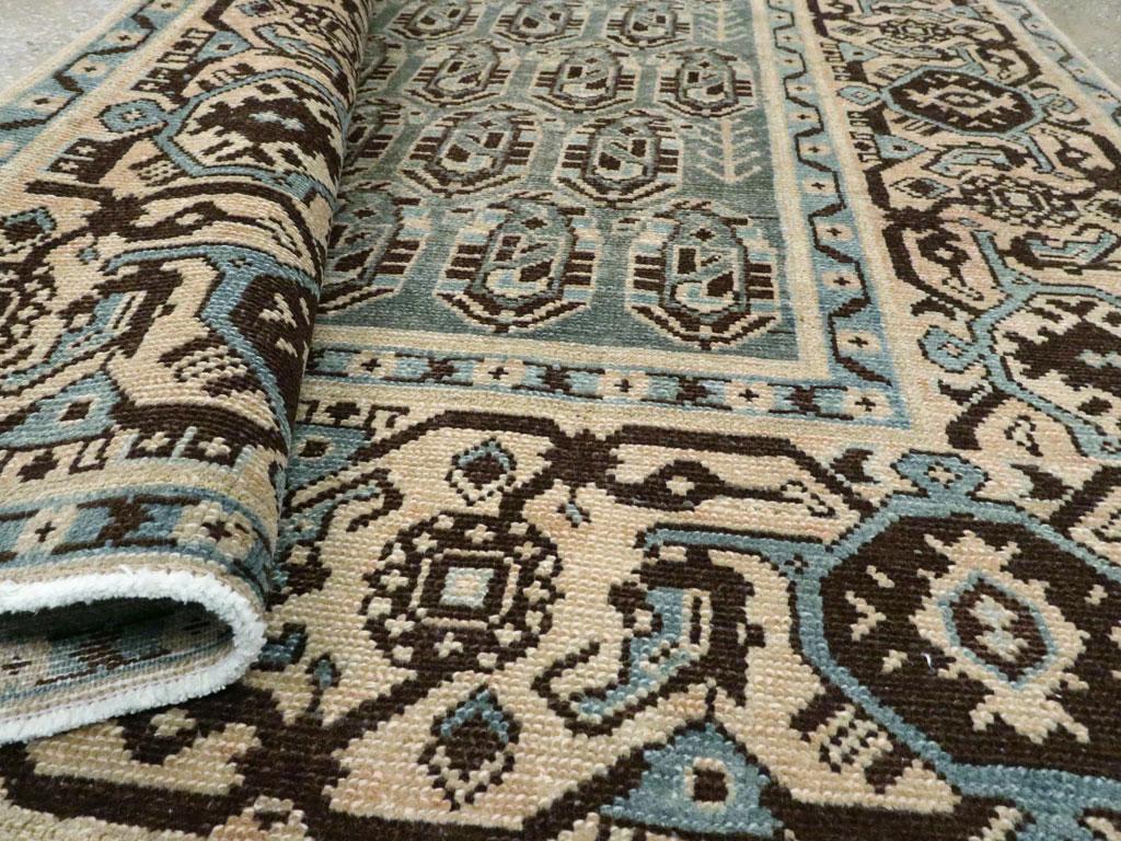 Mid-20th Century Persian Malayer Accent Rug in Green, Cream, and Blue-Grey In Good Condition For Sale In New York, NY