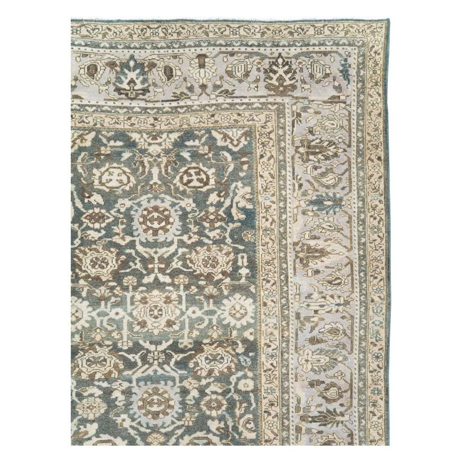 Hand-Knotted Mid-20th Century Persian Malayer Rustic Room Size Carpet in Green and Purple For Sale