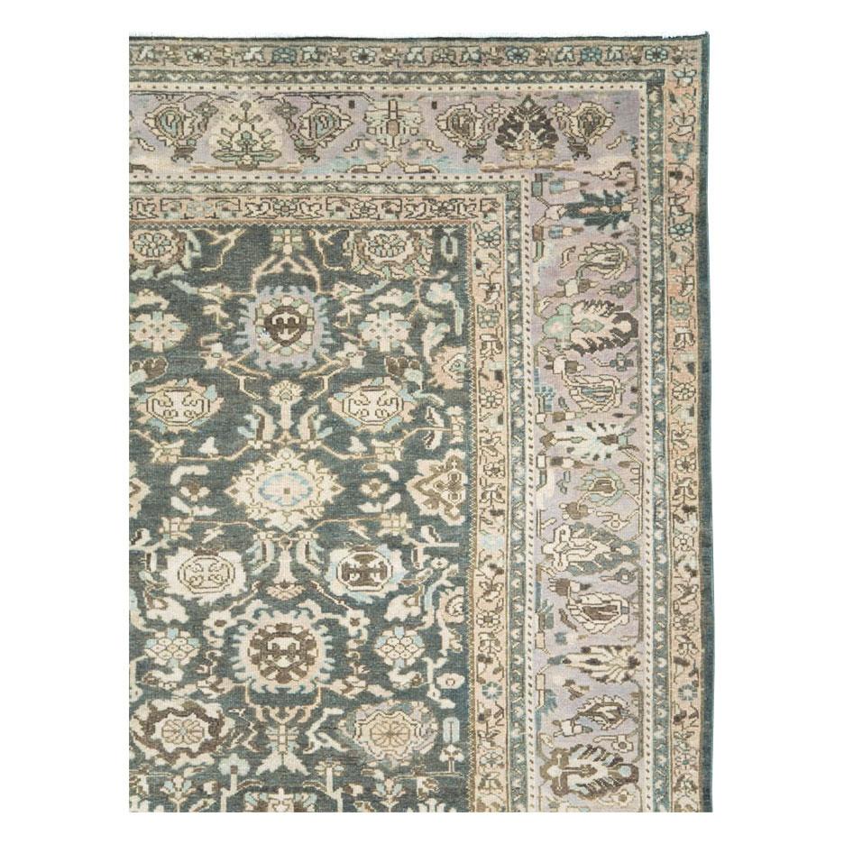 Mid-20th Century Persian Malayer Rustic Room Size Carpet in Green and Purple In Good Condition For Sale In New York, NY