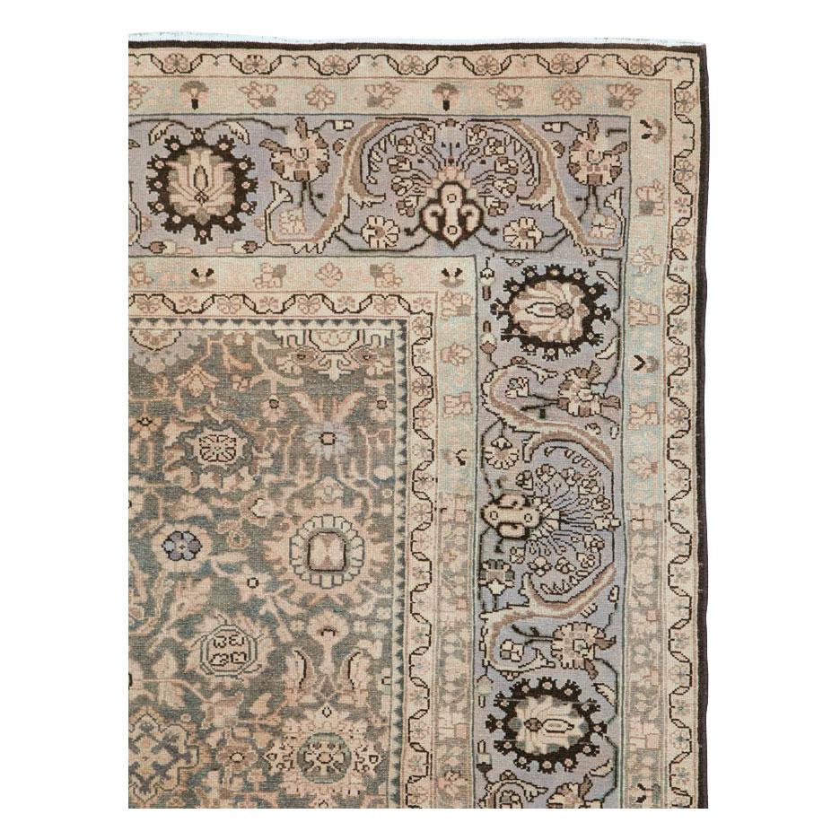 Rustic Mid-20th Century Persian Malayer Square Room Size Carpet In Khaki and Purple For Sale