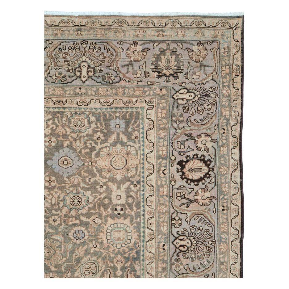 Hand-Knotted Mid-20th Century Persian Malayer Square Room Size Carpet In Khaki and Purple For Sale