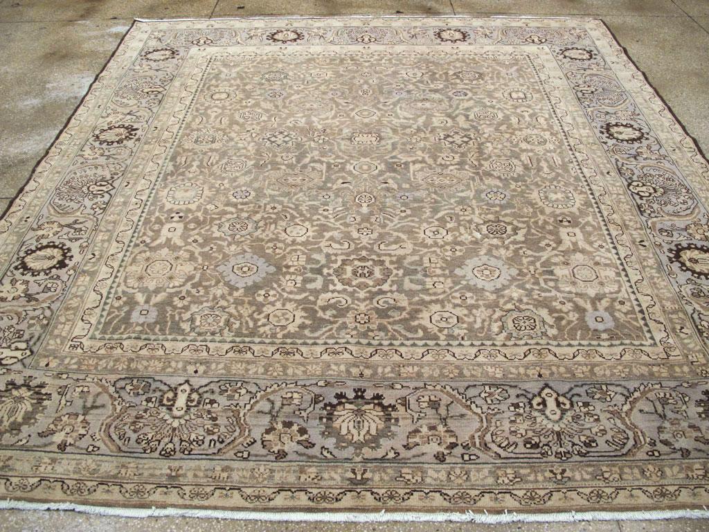 Mid-20th Century Persian Malayer Square Room Size Carpet In Khaki and Purple In Good Condition For Sale In New York, NY