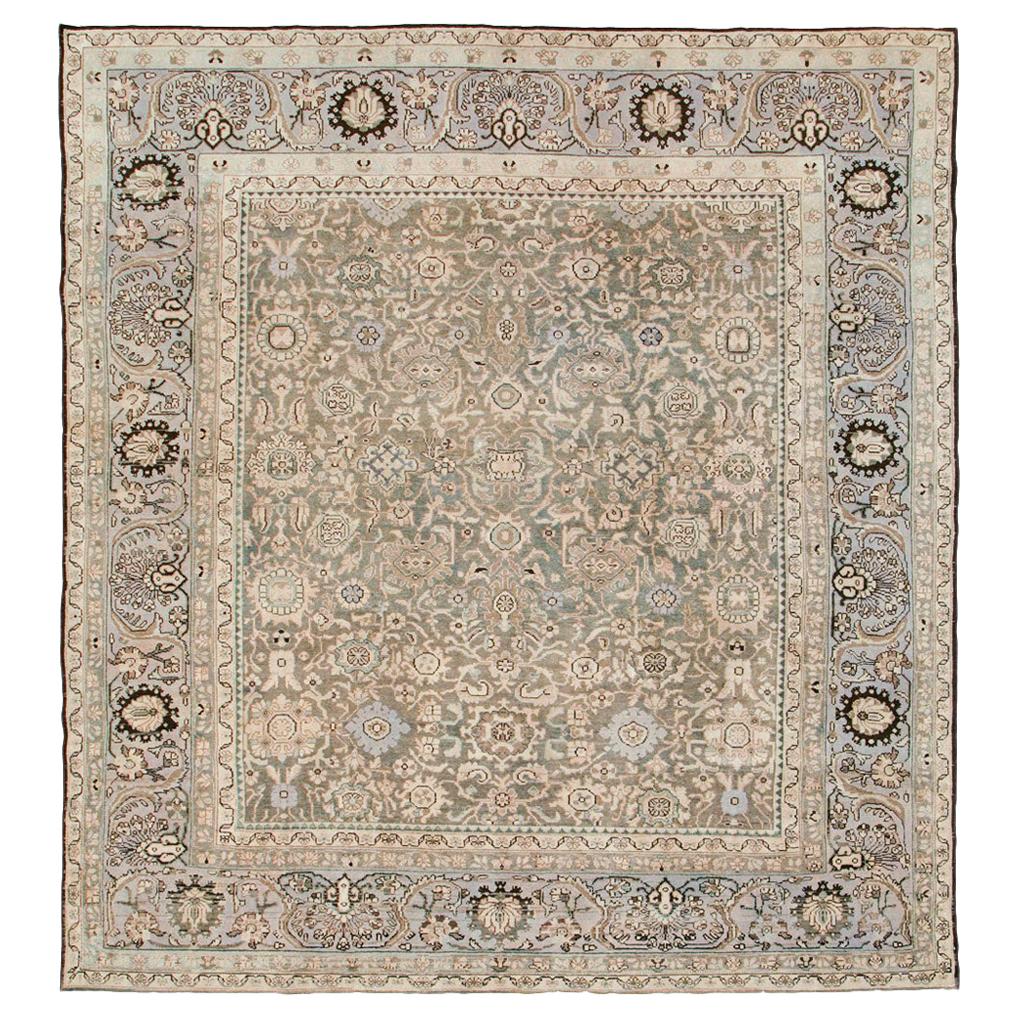 Mid-20th Century Persian Malayer Square Room Size Carpet In Khaki and Purple