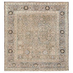 Vintage Mid-20th Century Persian Malayer Square Room Size Carpet In Khaki and Purple