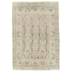 Mid-20th Century Persian Malayer Throw Rug In Cream, Purple, 
Blue-Green