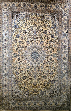 Mid-20th Century Persian Nain Area Rug in Ivory, Blue with Silk Highlights