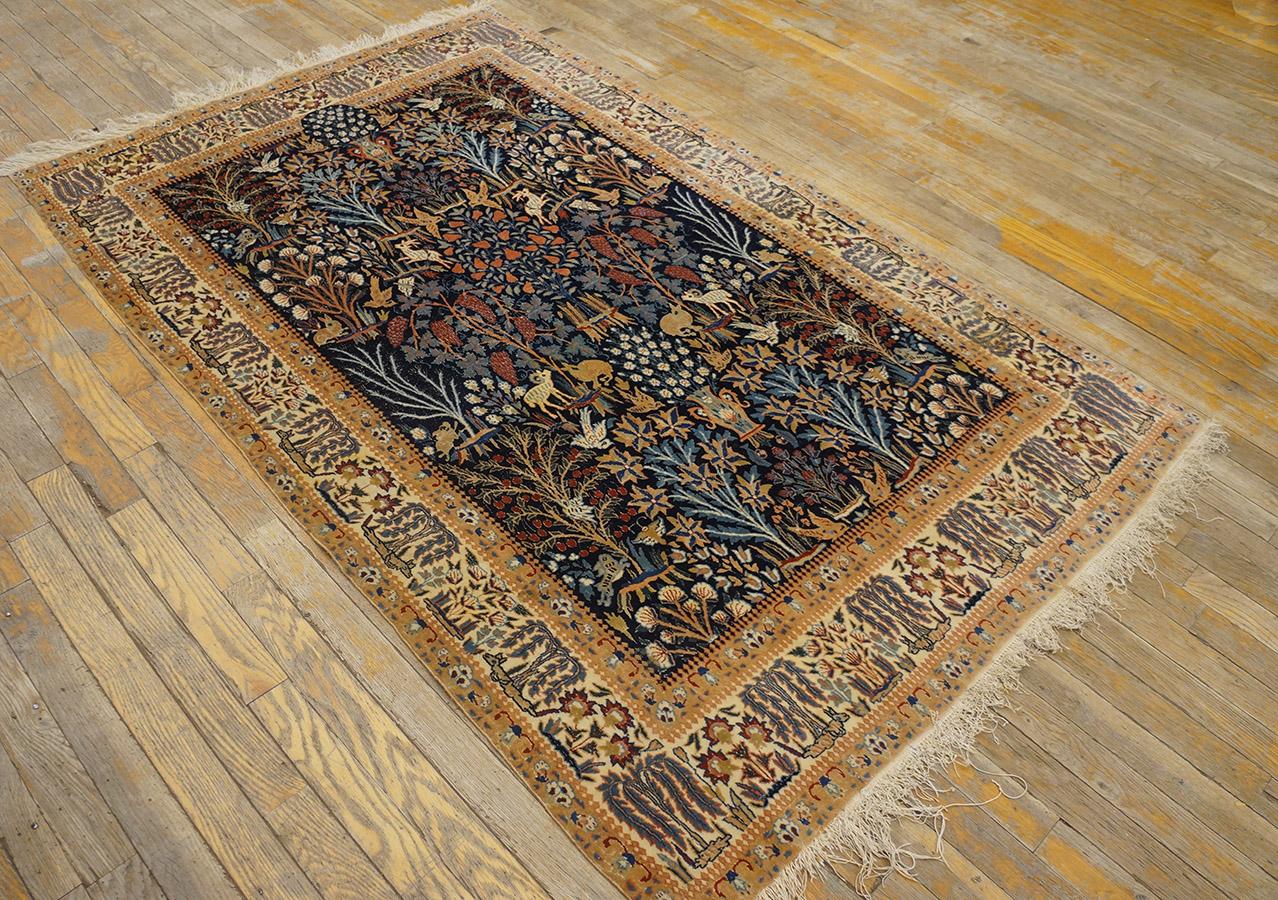 Hand-Knotted Mid 20th Century Persian Nain Carpet 3'9