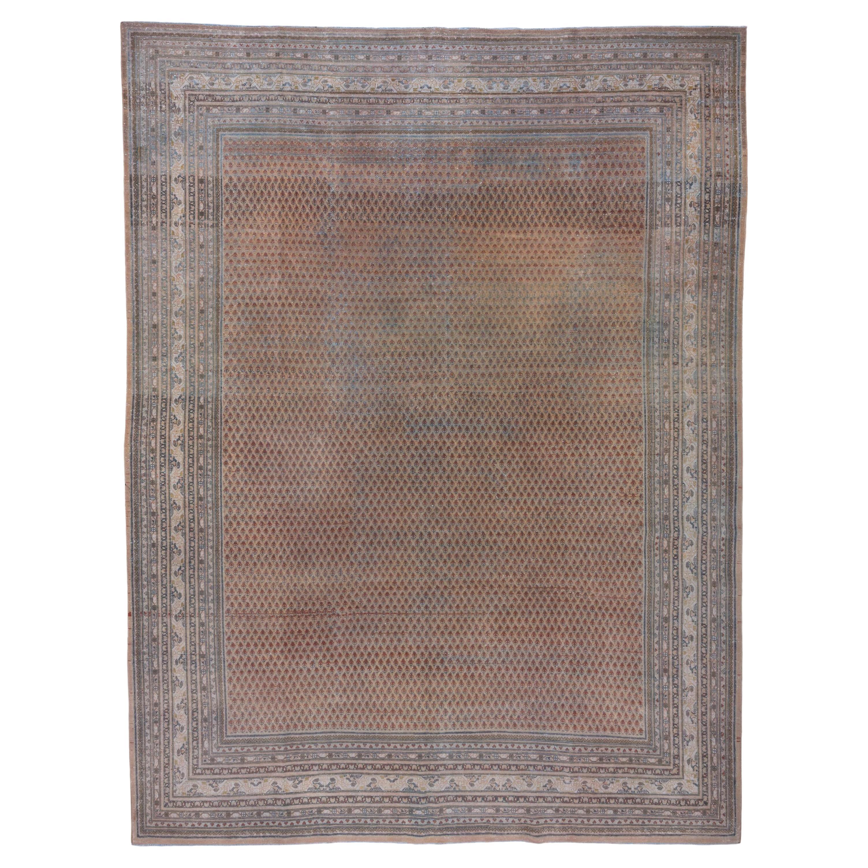 Mid-20th Century Persian Saraband Carpet, Light Brown Field, Blue & Red Accents For Sale