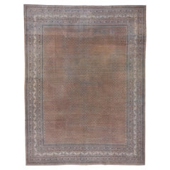 Vintage Mid-20th Century Persian Saraband Carpet, Light Brown Field, Blue & Red Accents