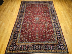 Vintage Persian Kashan Room-Size Rug in Allover Floral Vase Pattern, Red, Navy