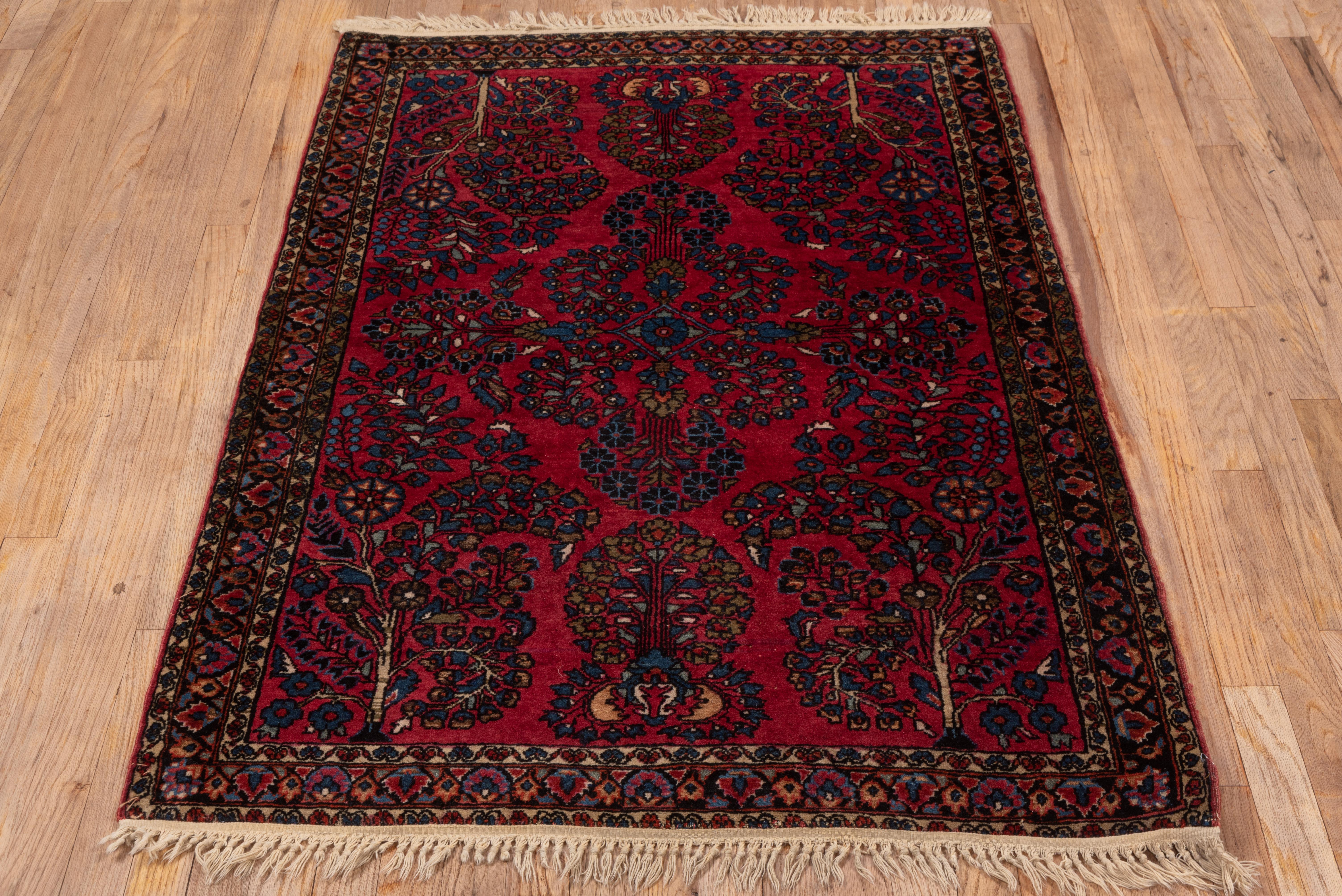 Sarouk Farahan Mid-20th Century Persian Sarouk Rug, Red Field, Medium Pile, Blue Acents For Sale