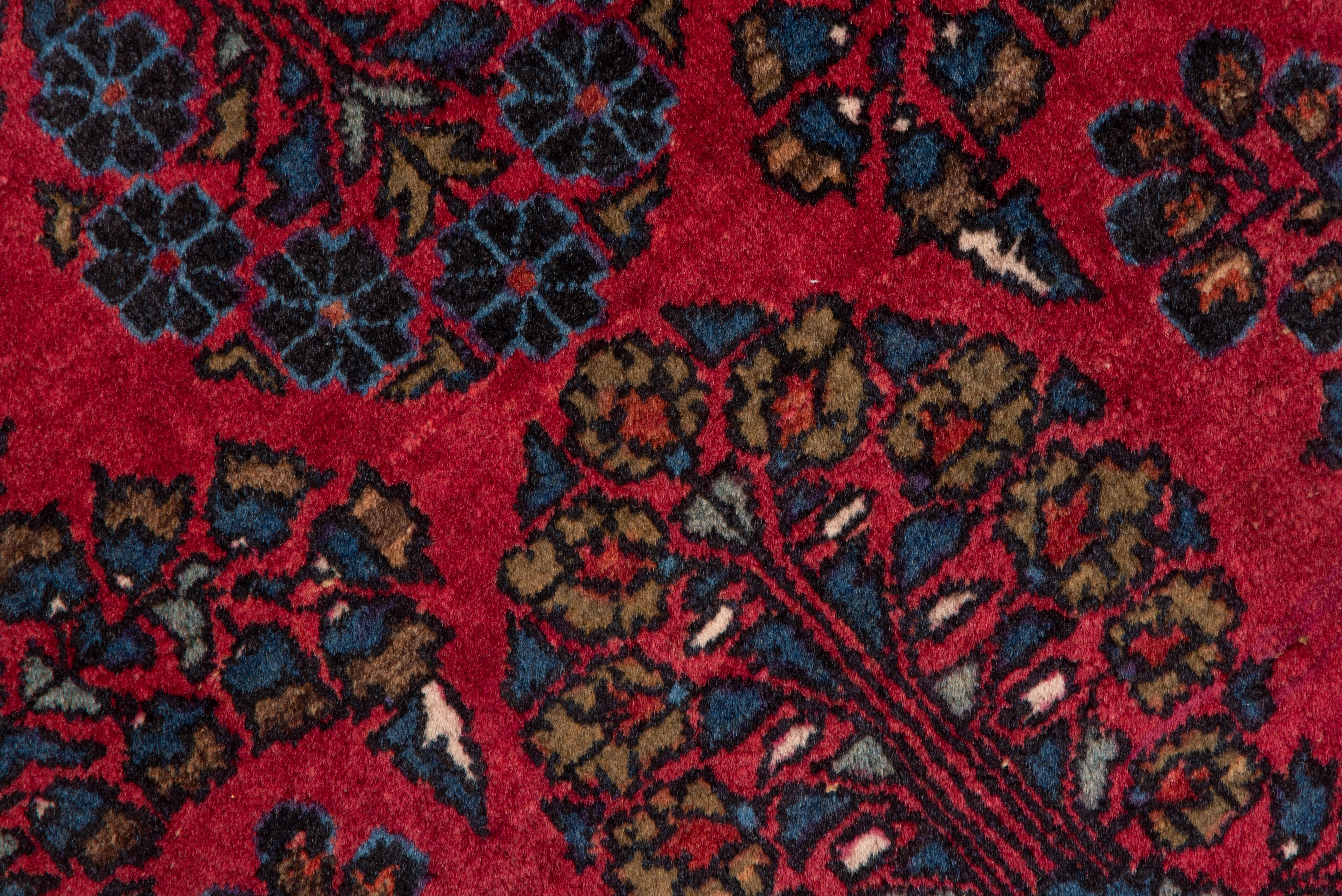 Mid-20th Century Persian Sarouk Rug, Red Field, Medium Pile, Blue Acents In Good Condition For Sale In New York, NY