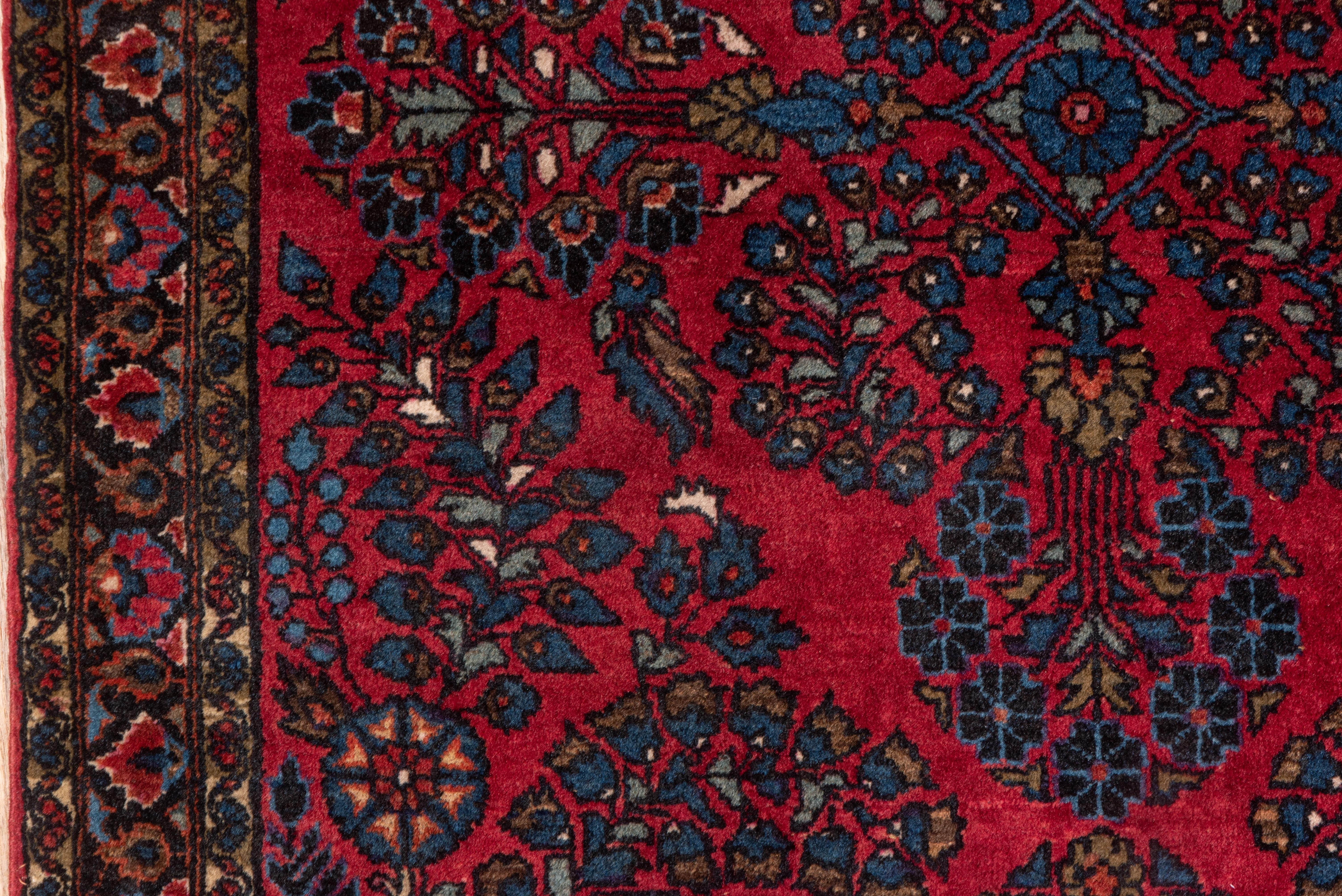 Wool Mid-20th Century Persian Sarouk Rug, Red Field, Medium Pile, Blue Acents For Sale
