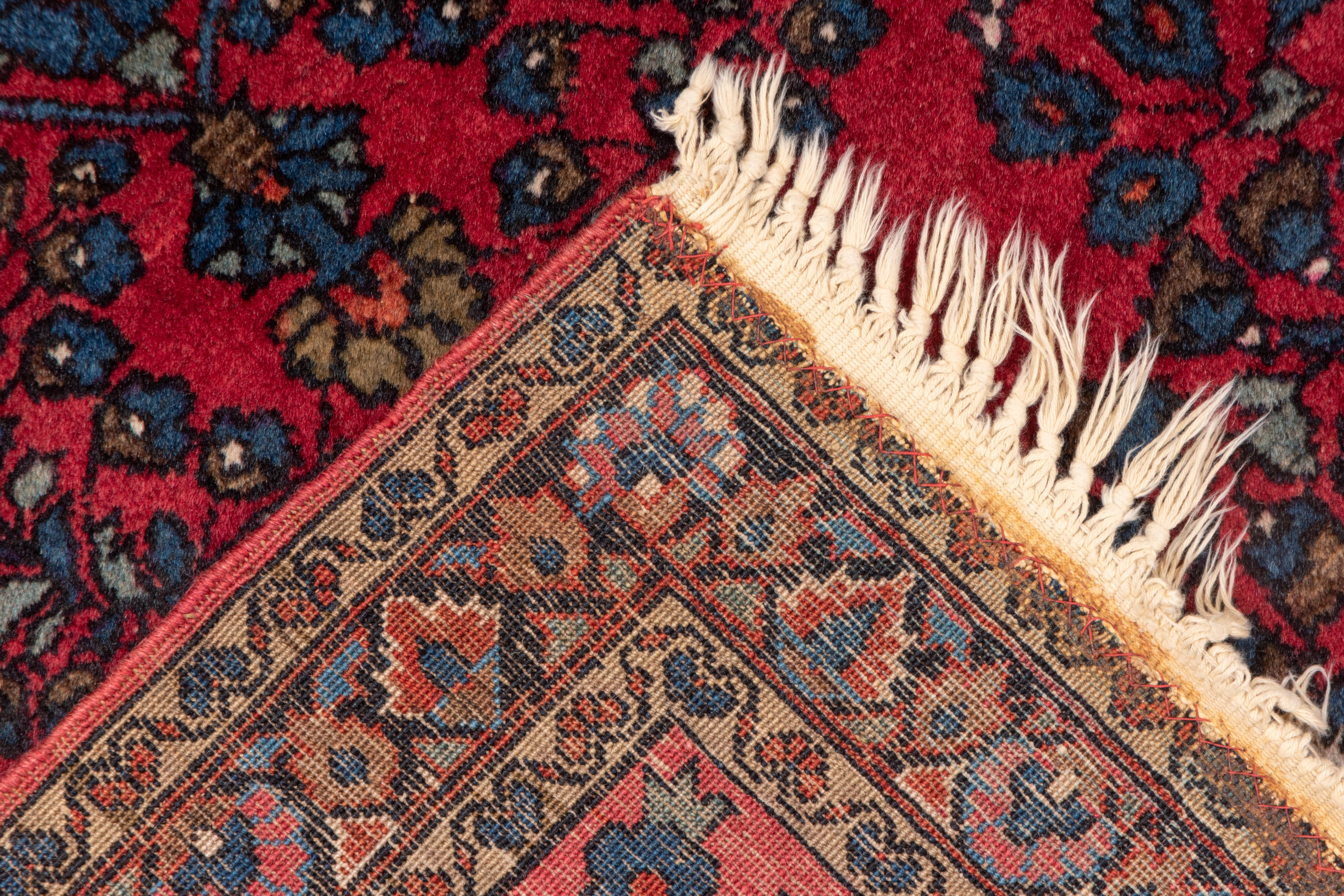 Mid-20th Century Persian Sarouk Rug, Red Field, Medium Pile, Blue Acents For Sale 1