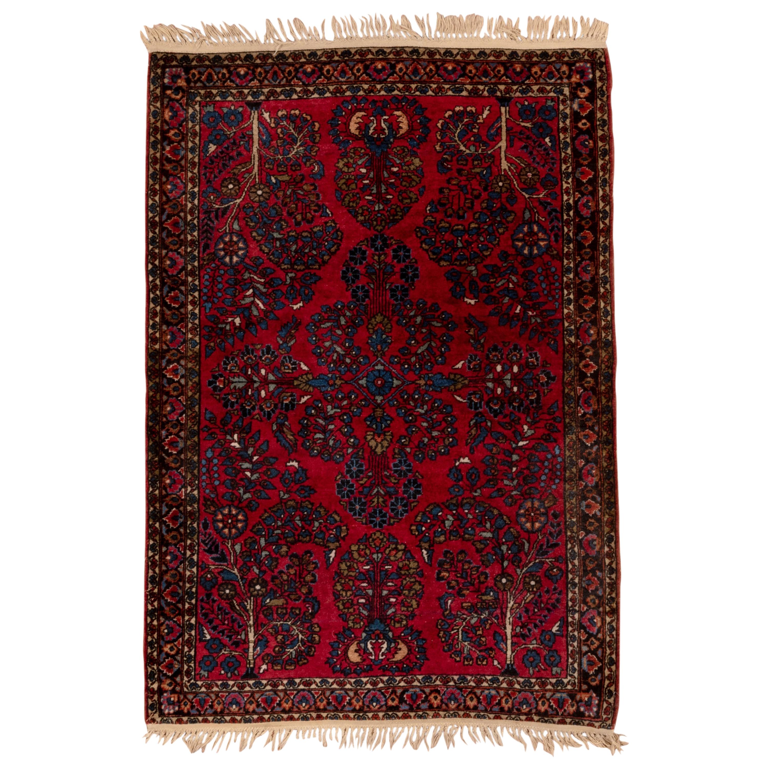Mid-20th Century Persian Sarouk Rug, Red Field, Medium Pile, Blue Acents
