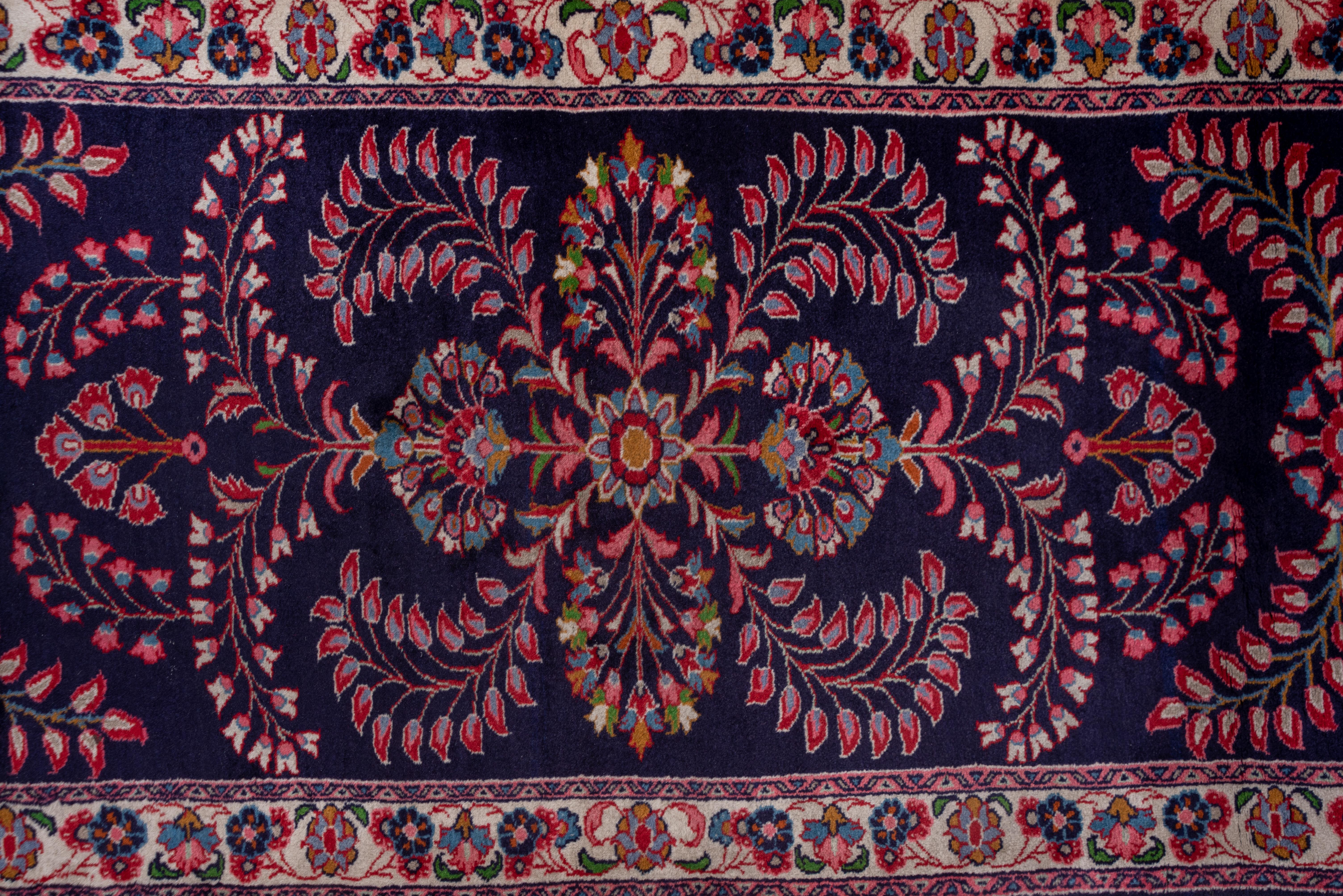 Mid-20th Century Persian Sarouk Runner, Navy Field, Red Accents, circa 1950s In Good Condition For Sale In New York, NY