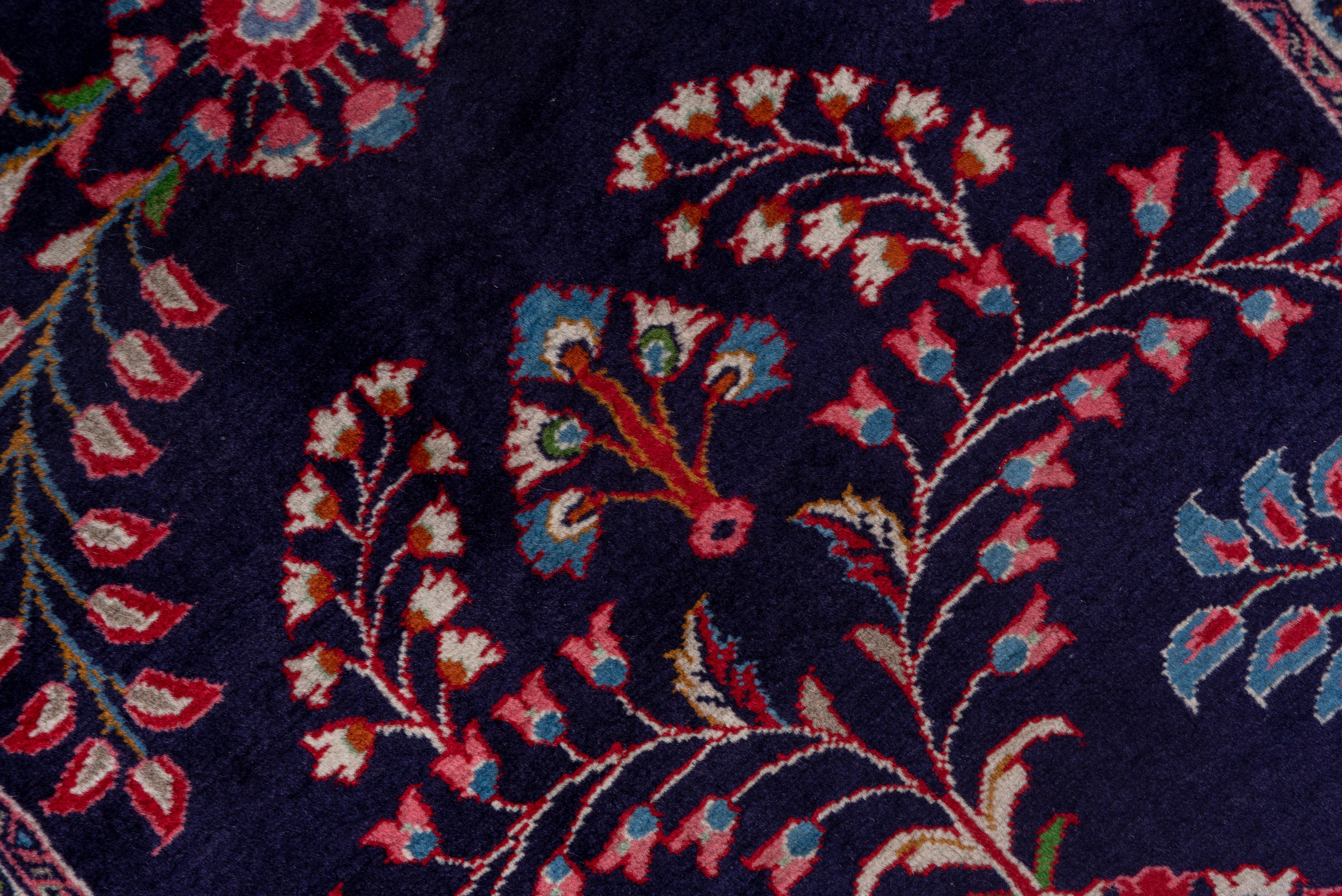 Wool Mid-20th Century Persian Sarouk Runner, Navy Field, Red Accents, circa 1950s For Sale