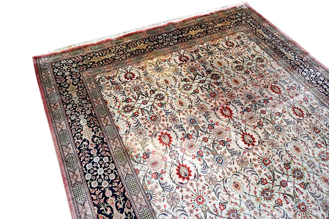 Mid-20th Century Persian Silk Qum Carpet 6' 9