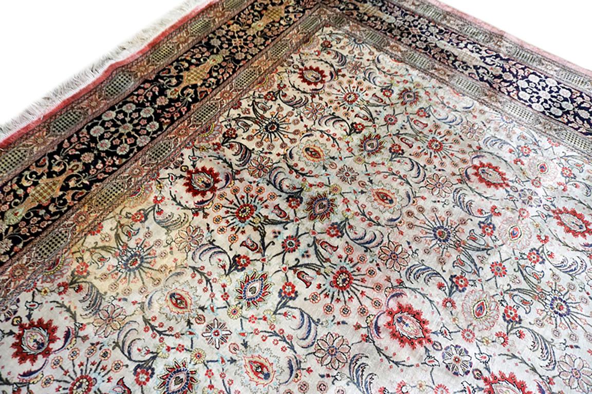 Mid-20th Century Persian Silk Qum Carpet 6' 9