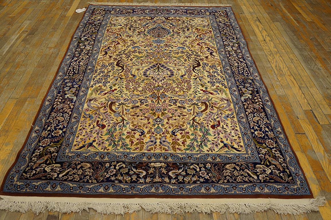 Hand-Knotted Mid 20th Century Persian Silk & Wool Isfahan Carpet For Sale