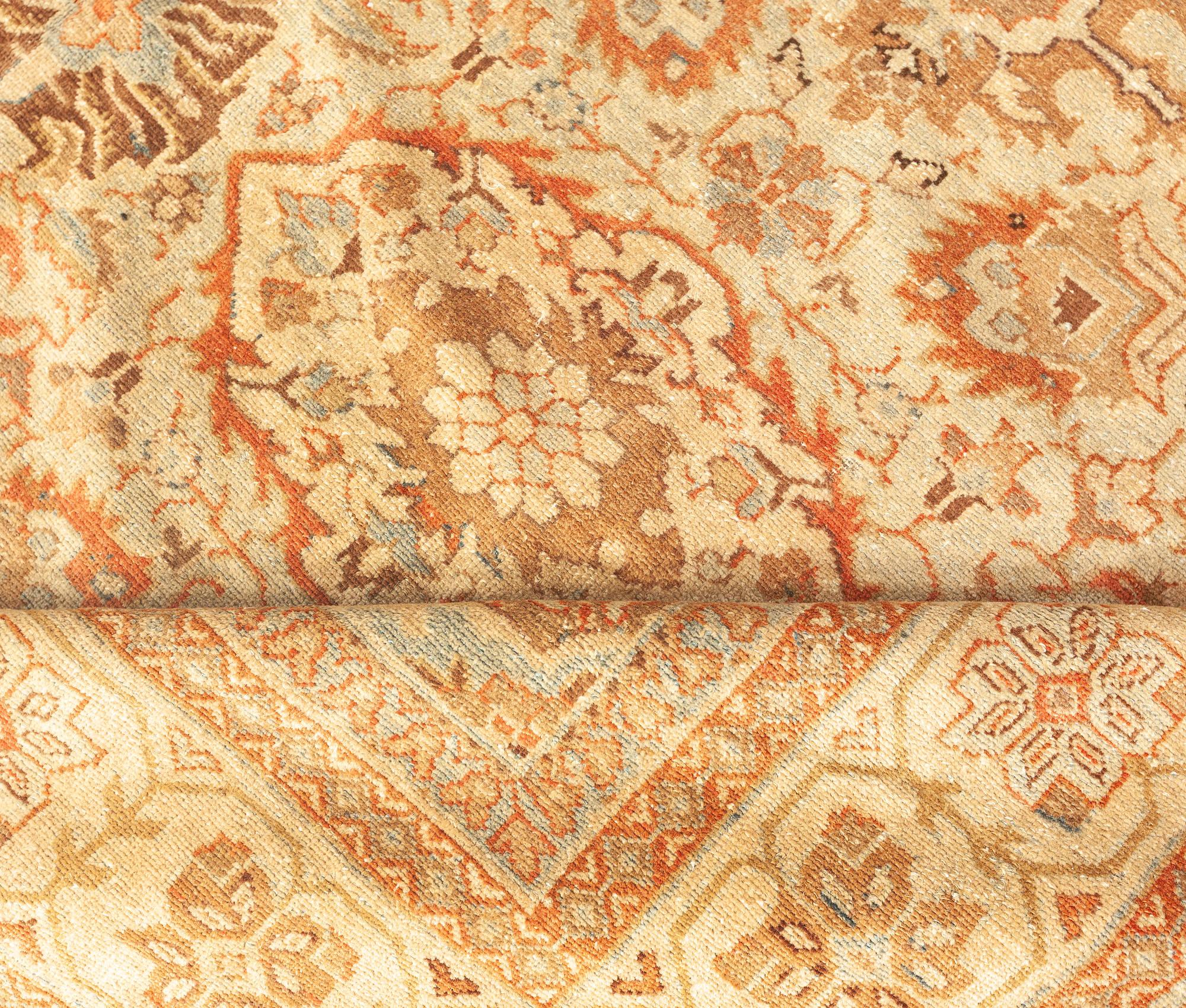 Mid-20th century Persian Sultanabad botanic brown handmade wool carpet
Size: 7'4