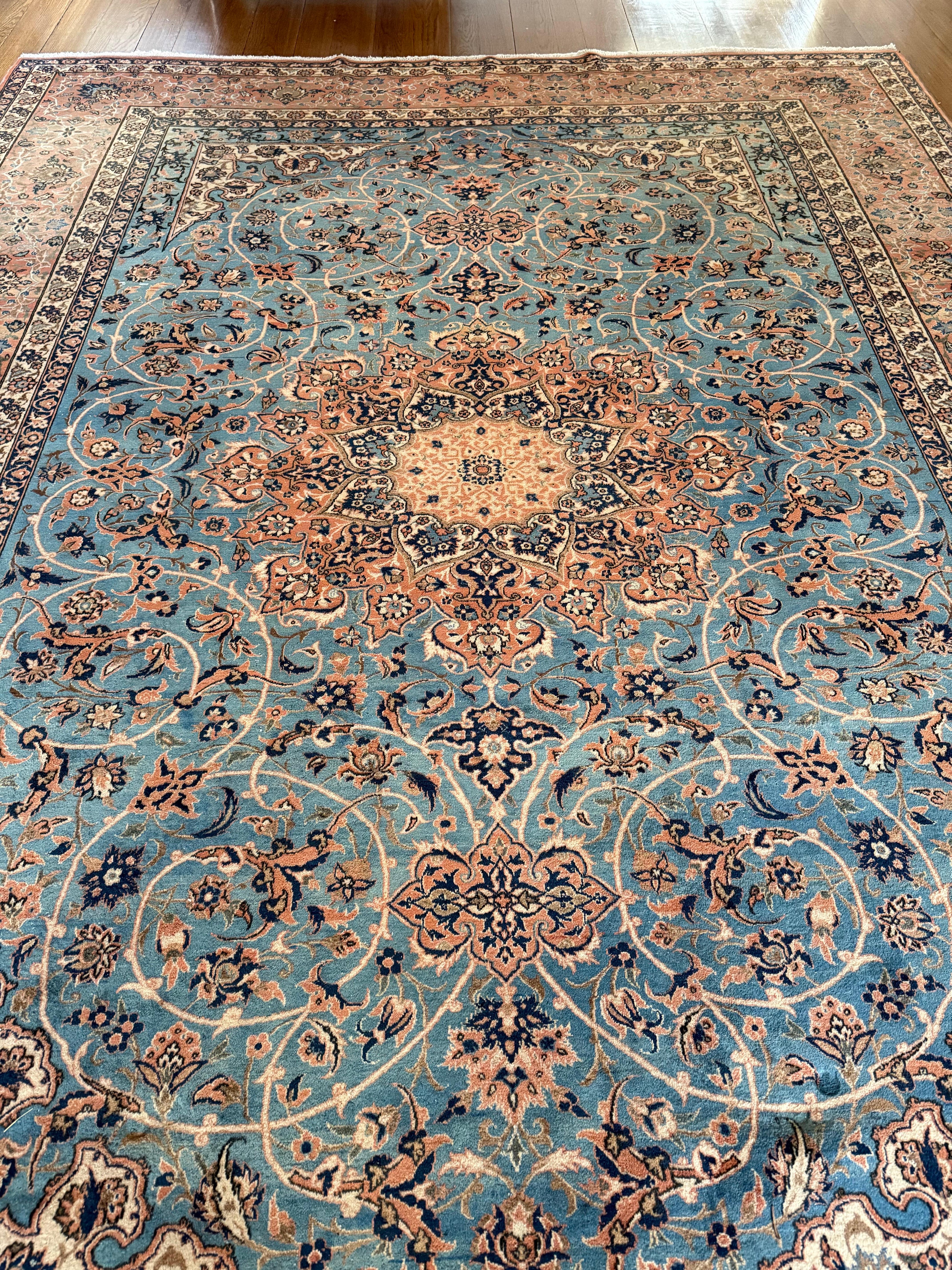Tapis persan Tabriz du milieu du 20e siècle, noué à la main, taille de pièce 14 x 10,3 en vente 5