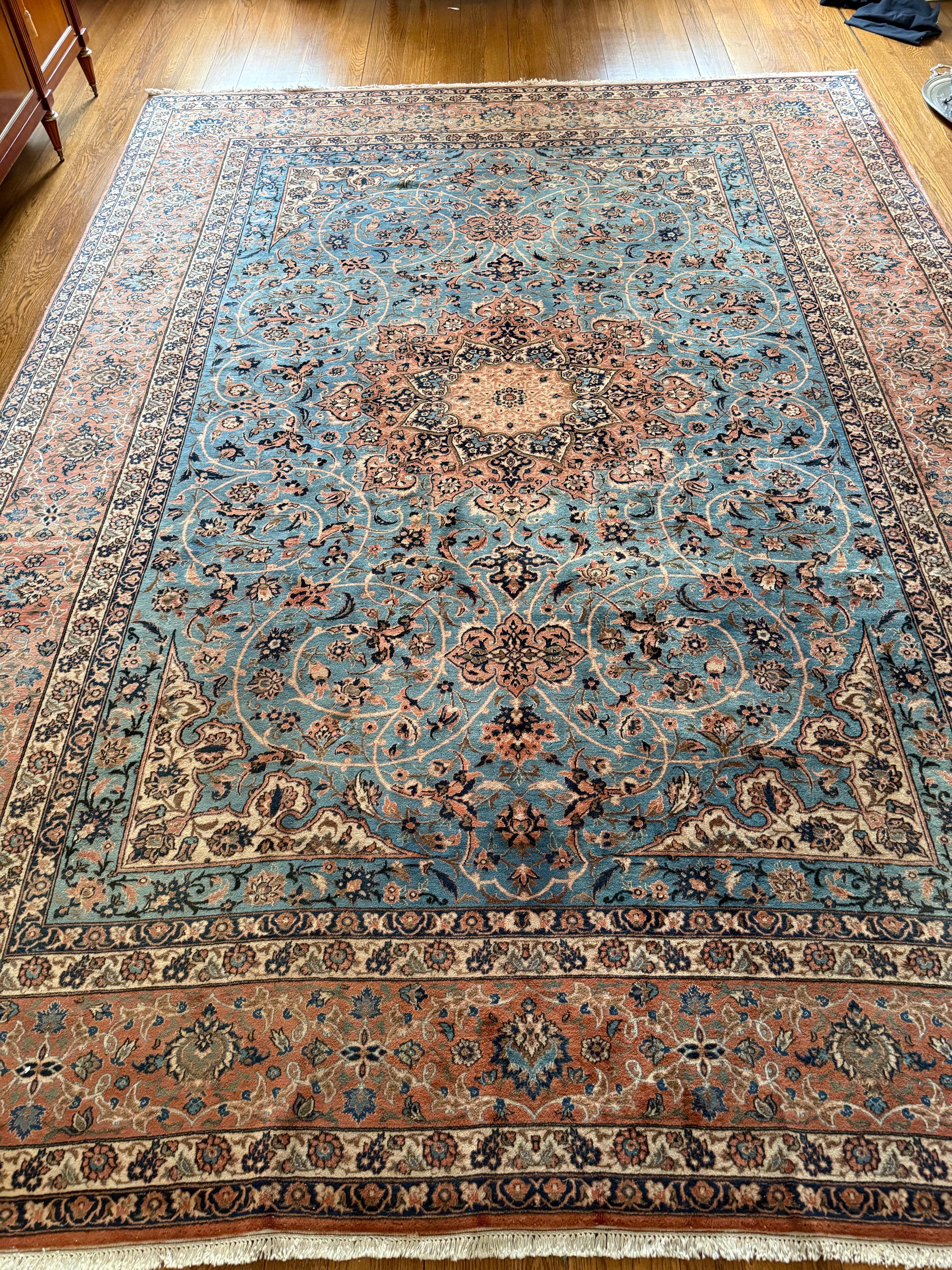 Tapis persan Tabriz du milieu du 20e siècle, noué à la main, taille de pièce 14 x 10,3 en vente 2