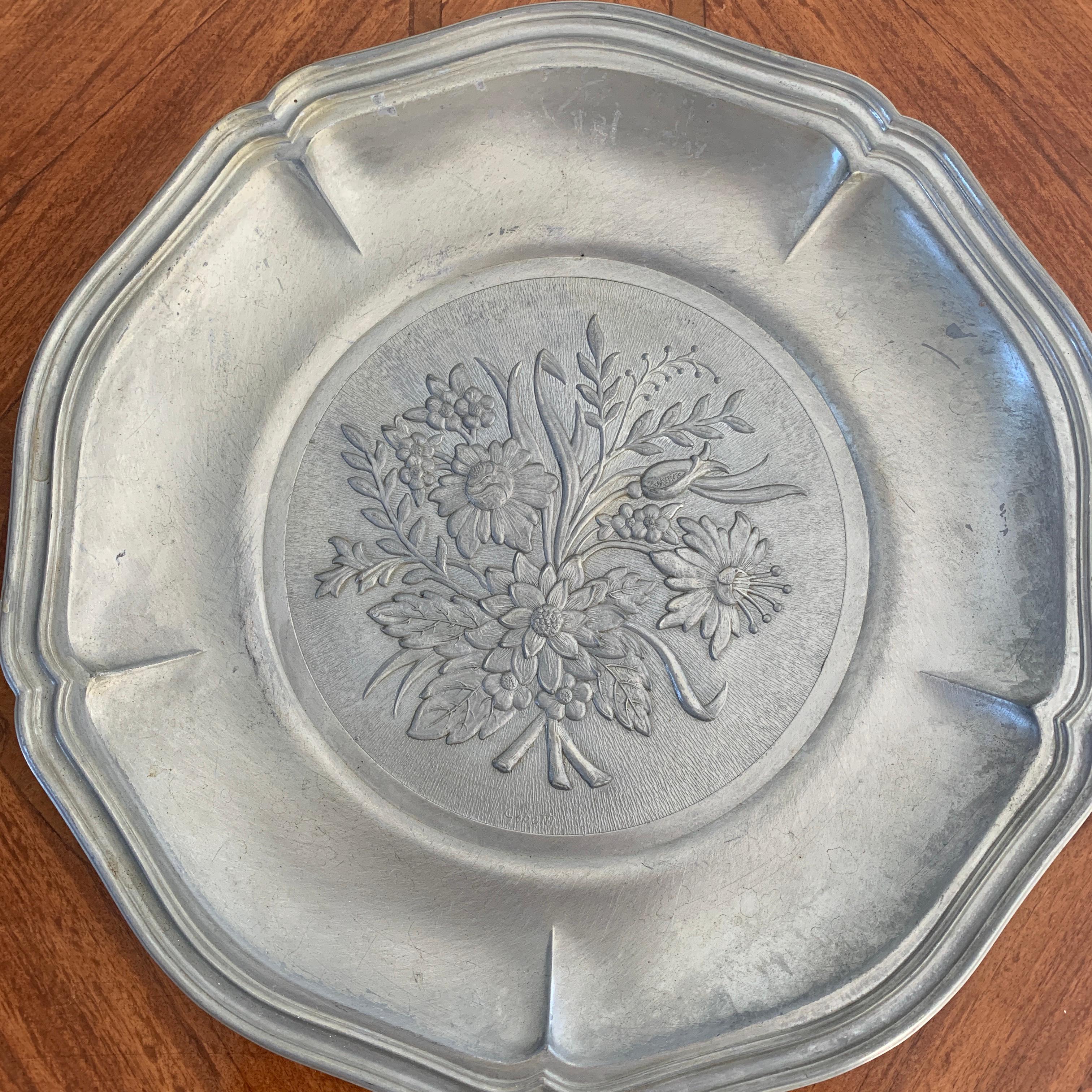 Mid-20th Century Pewter Wall Plate 1