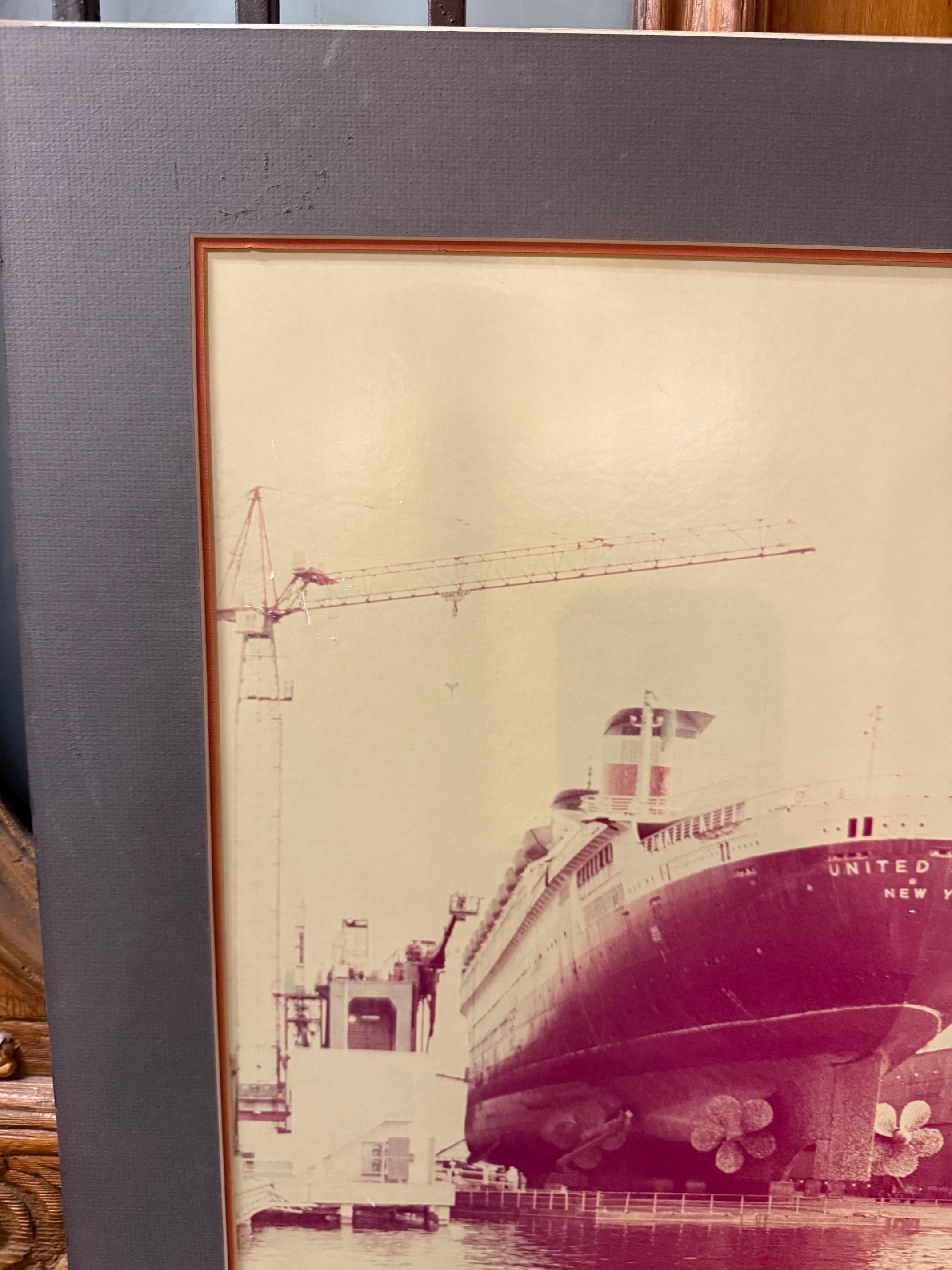American Mid 20th Century Photo of the SS United States in Dry Dock For Sale