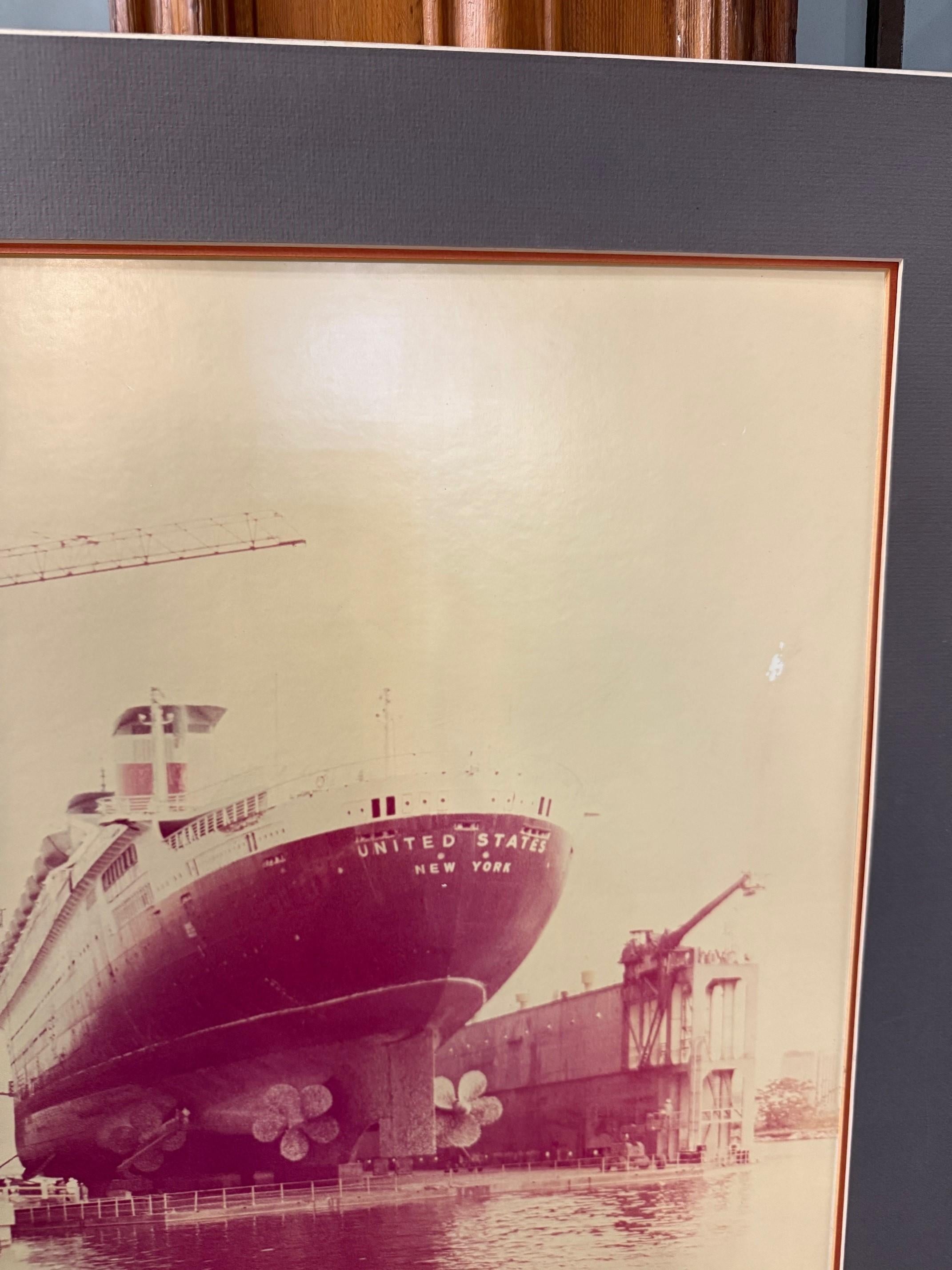 Mid 20th Century Photo of the SS United States in Dry Dock In Good Condition For Sale In Stamford, CT