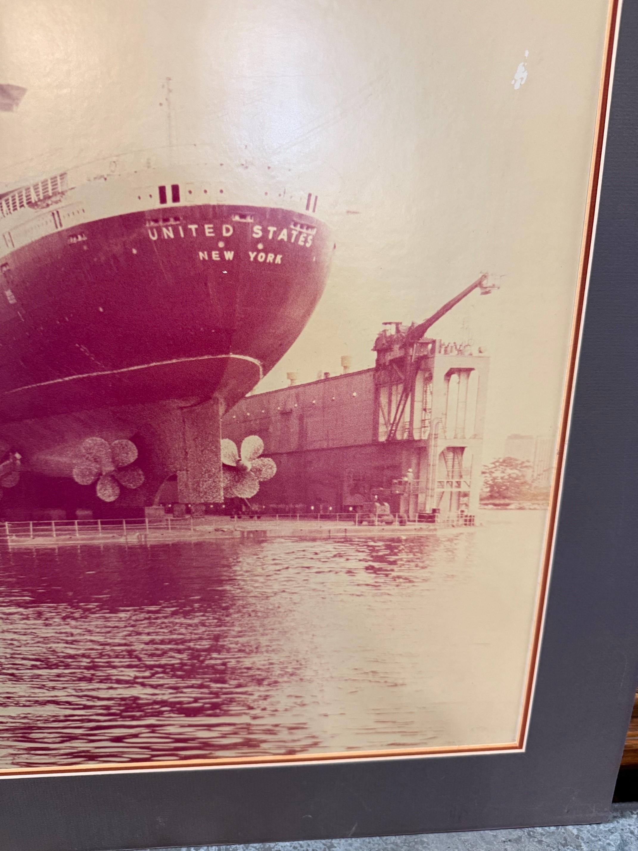 Paper Mid 20th Century Photo of the SS United States in Dry Dock For Sale