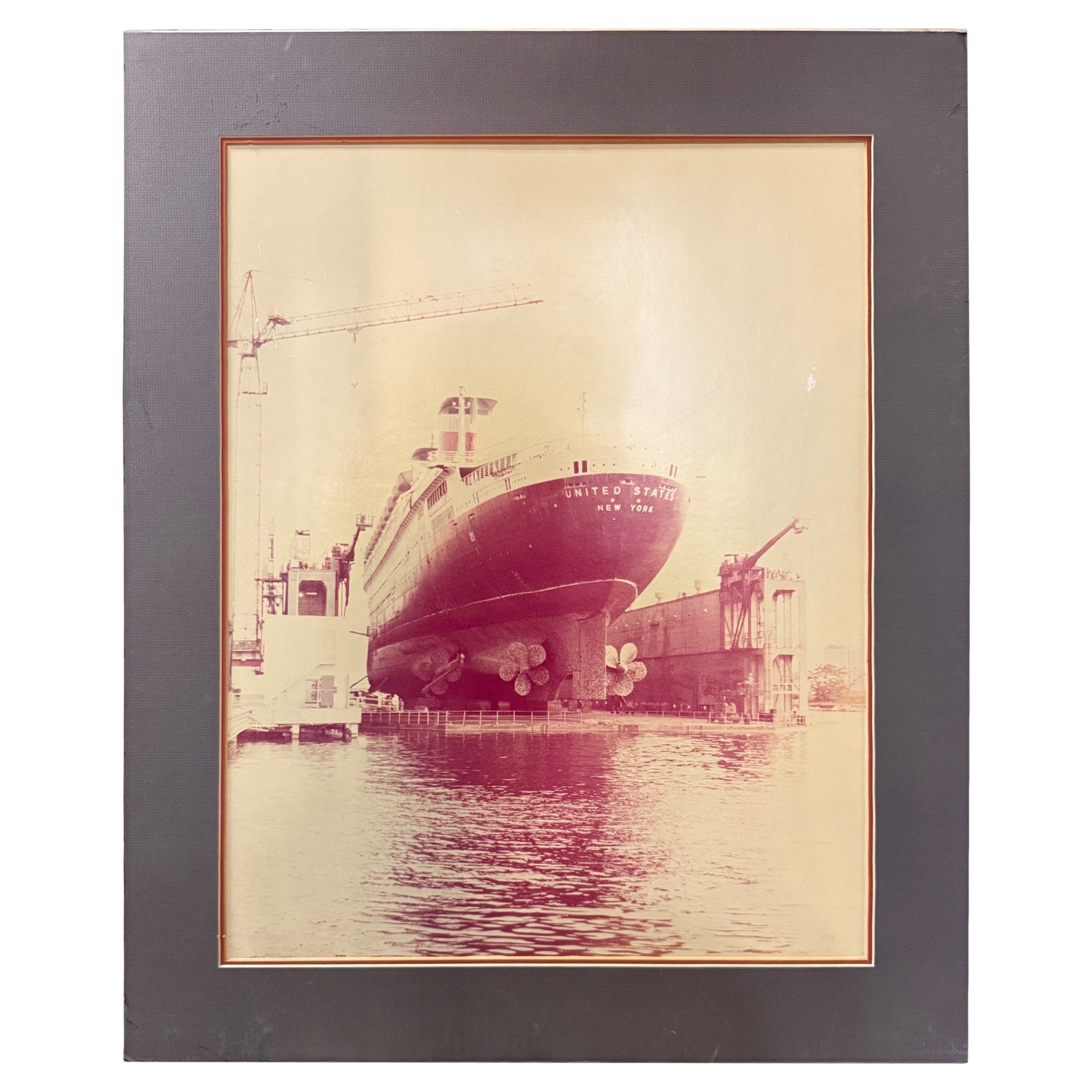 Mid 20th Century Photo of the SS United States in Dry Dock