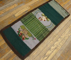 Exceptional Green Color with Pictorial Design Vintage American Hooked Rug