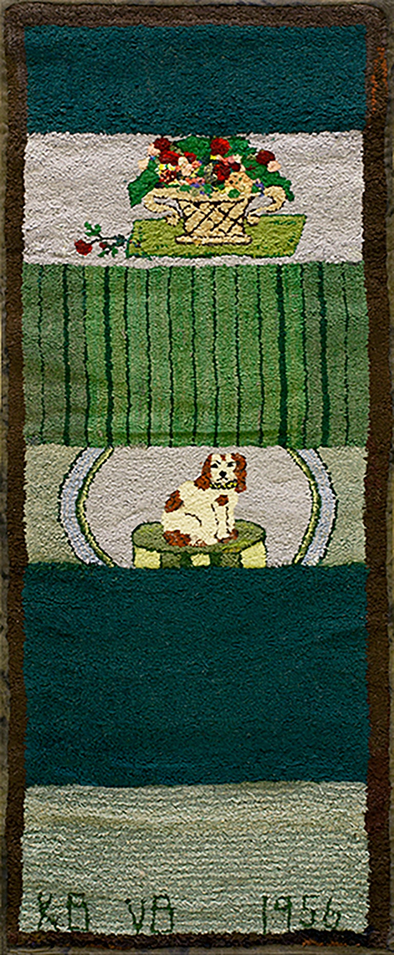 Alfombra de gancho americana pictórica de mediados del siglo XX ( 1'8" x 4' - 51 x 122 )