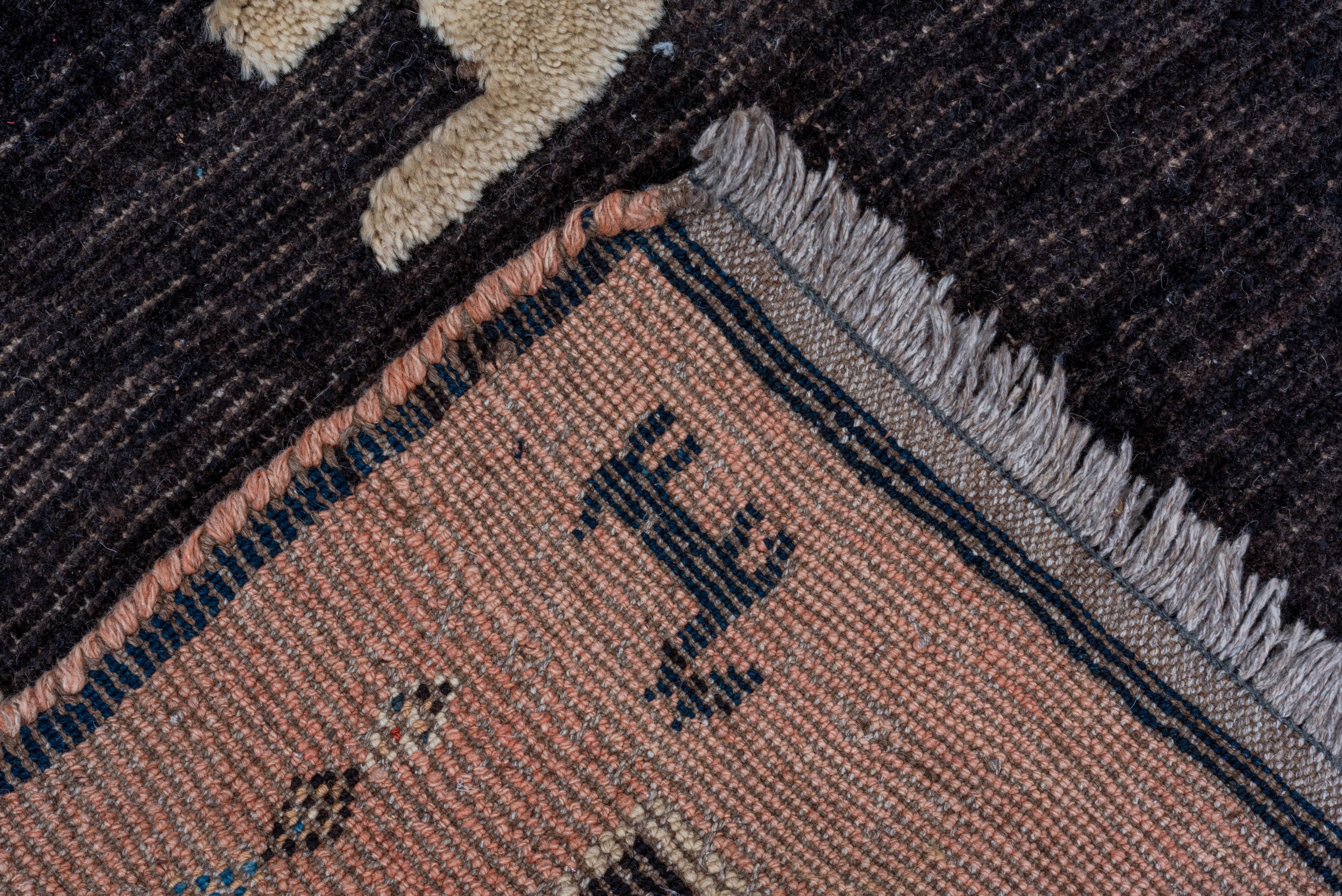 Tribal Mid-20th Century Pictorial Persian Gabbeh Rug, Charcoal Field, Peach Borders For Sale