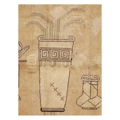 Mid-20th Century Pictorial Vase Khotan Accent Rug in Neutral Colors