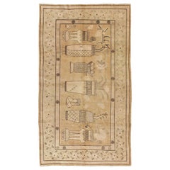 Mid-20th Century Pictorial Vase Khotan Accent Rug in Neutral Colors
