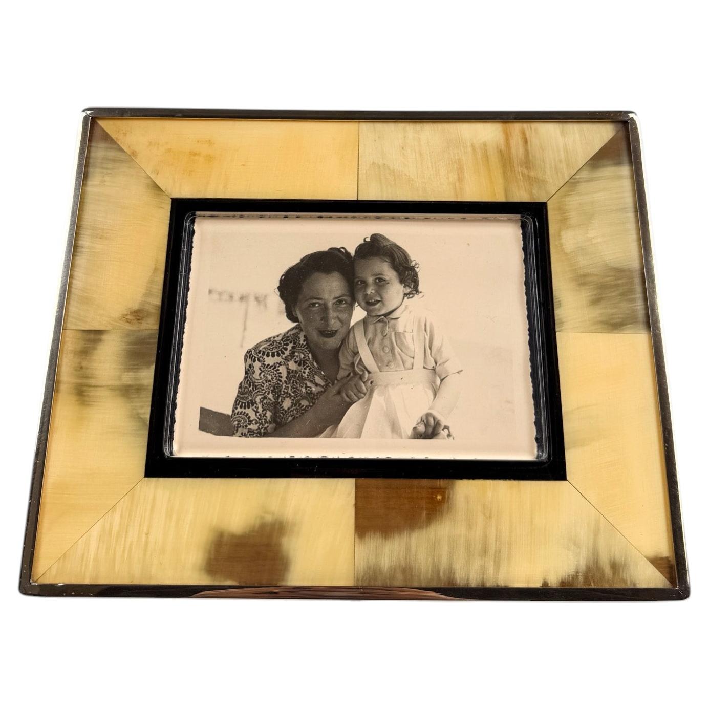 Mid-20th Century Picture Frame in Lucite, Horn and Brass By Guzzini, Italy 70s For Sale