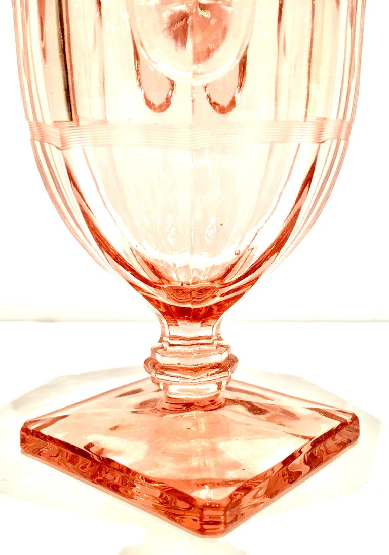 Mid20th Century Pink Depression Glass Footed Pedestal Vanity Jar at
