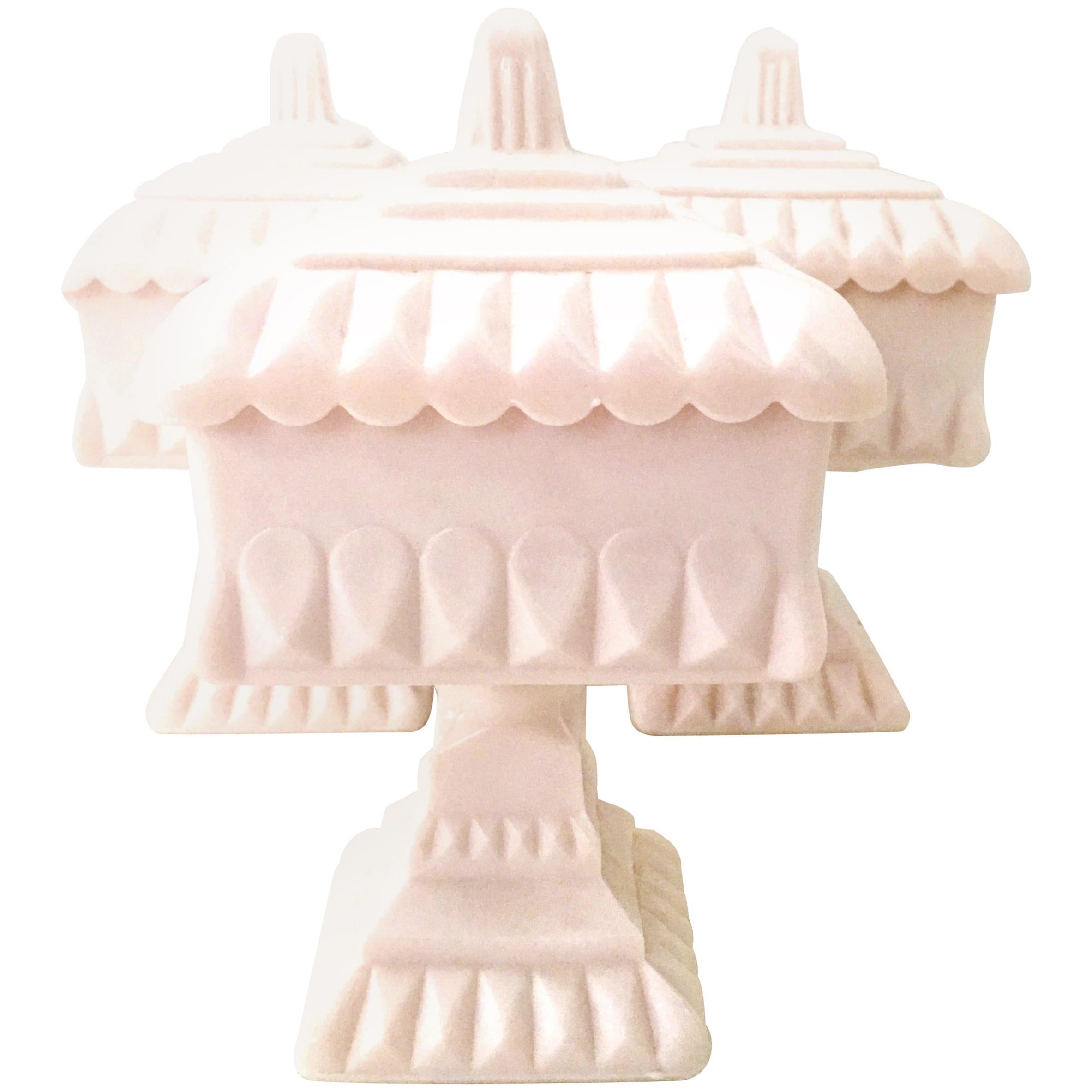 Mid-20th Century Pink Milk Glass Footed Bowls, Set of Three Pieces For Sale