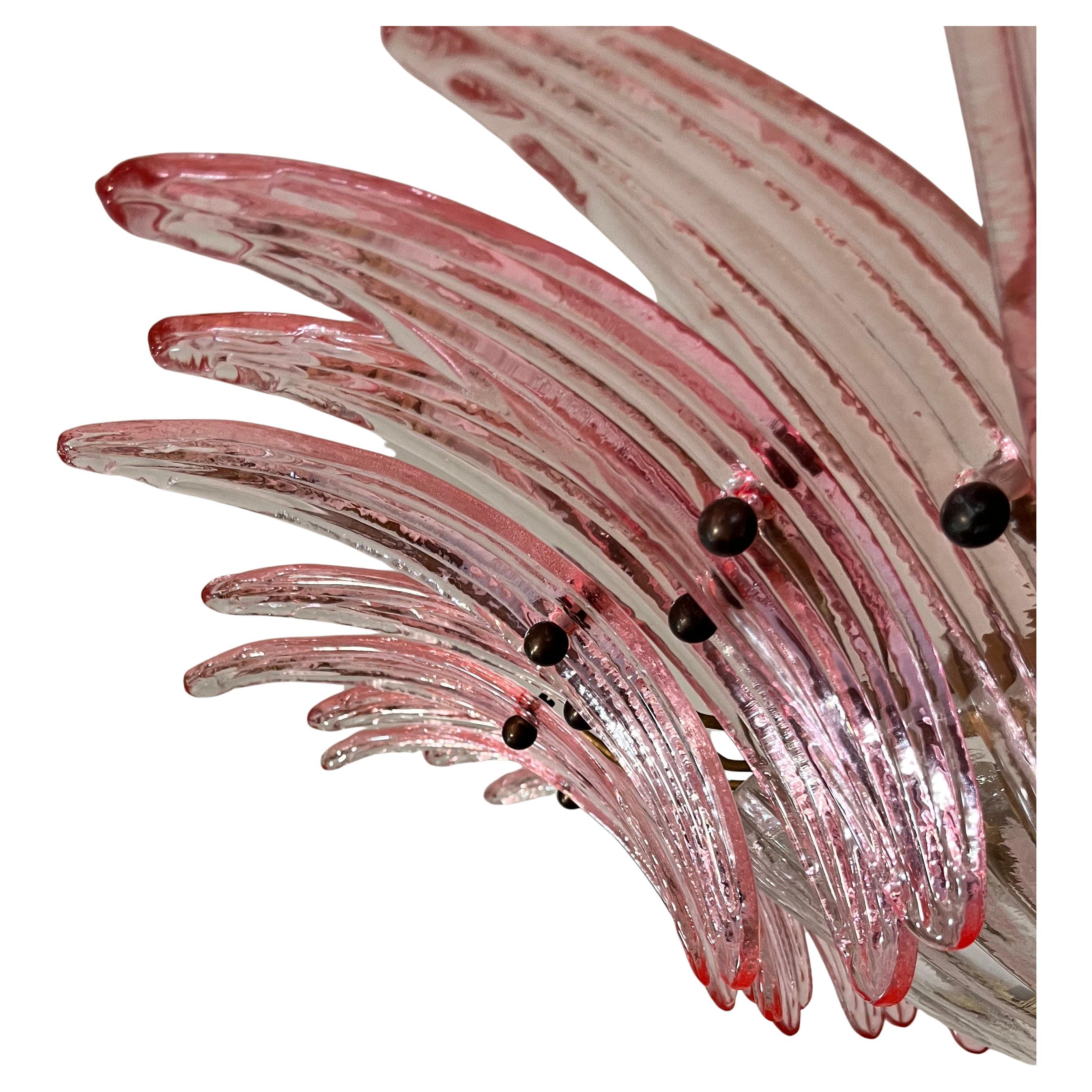 Lampadario di Murano rosa della metà del XX secolo 5