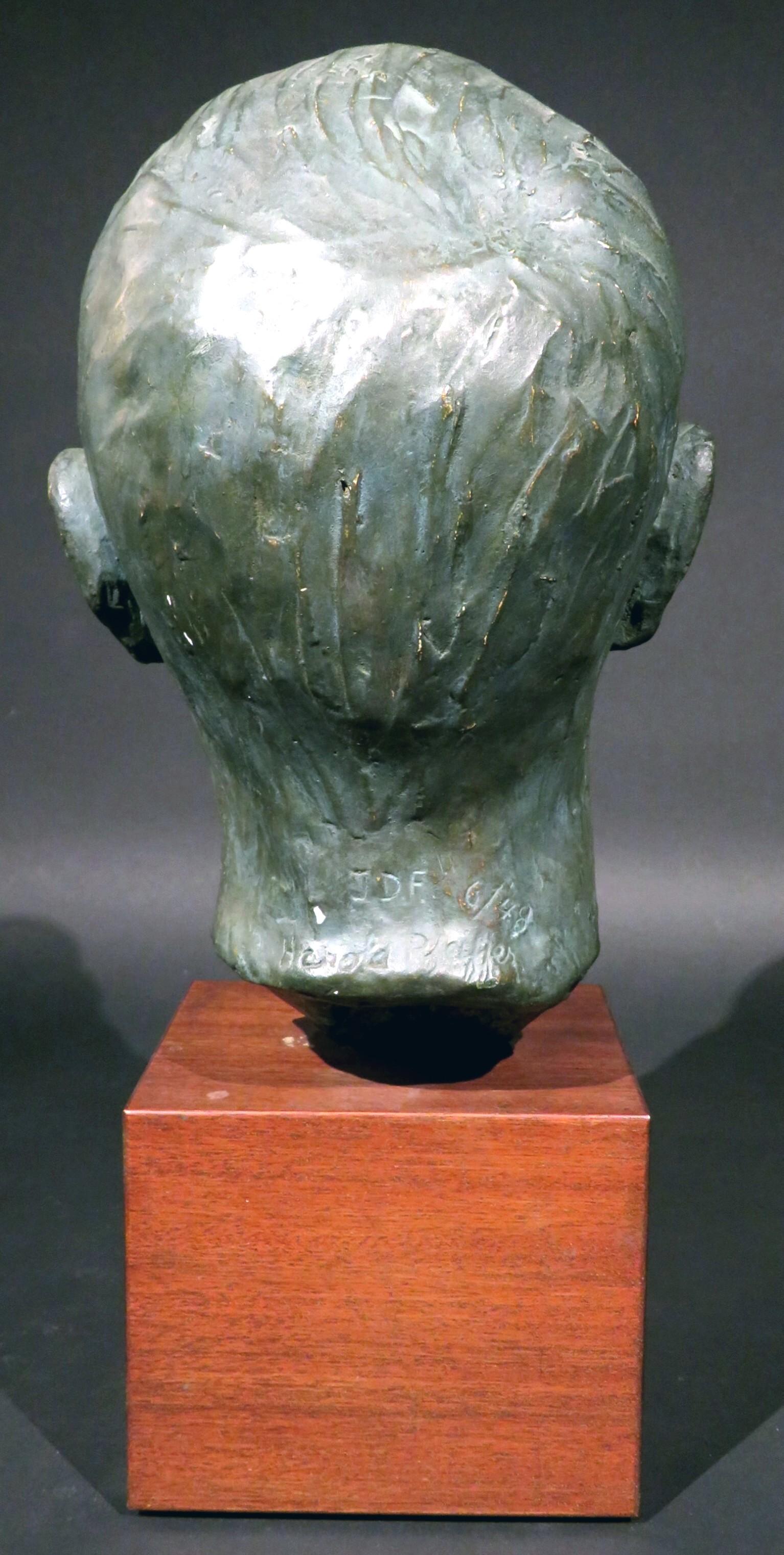 Patinated Signed Mid 20th Century Plaster Bust of a Young Man by Harold Sampson Pfeiffer For Sale