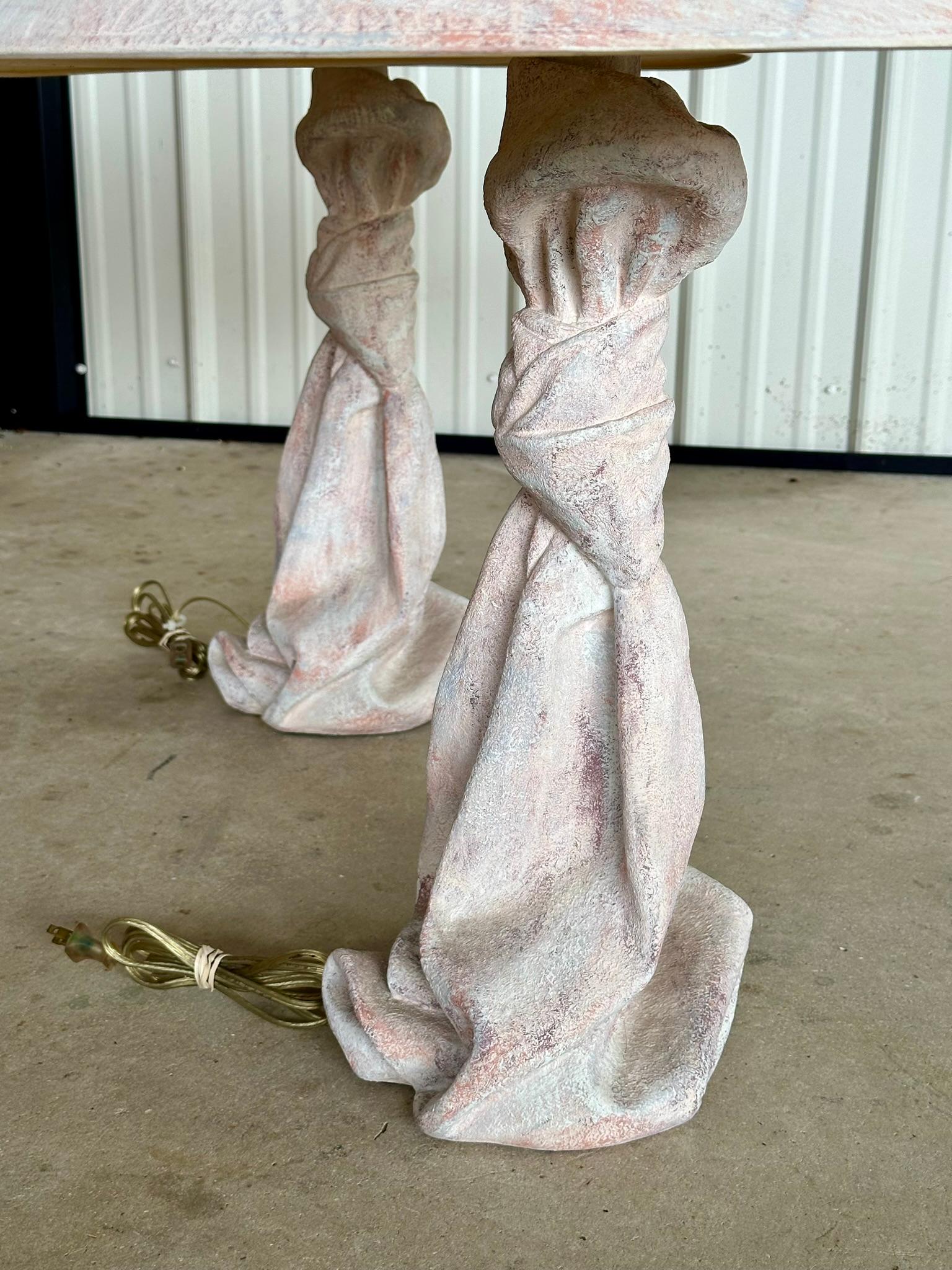 Mid-20th Century Plaster Draped Knotted Table Lamps Attributed to John Dickinson 4