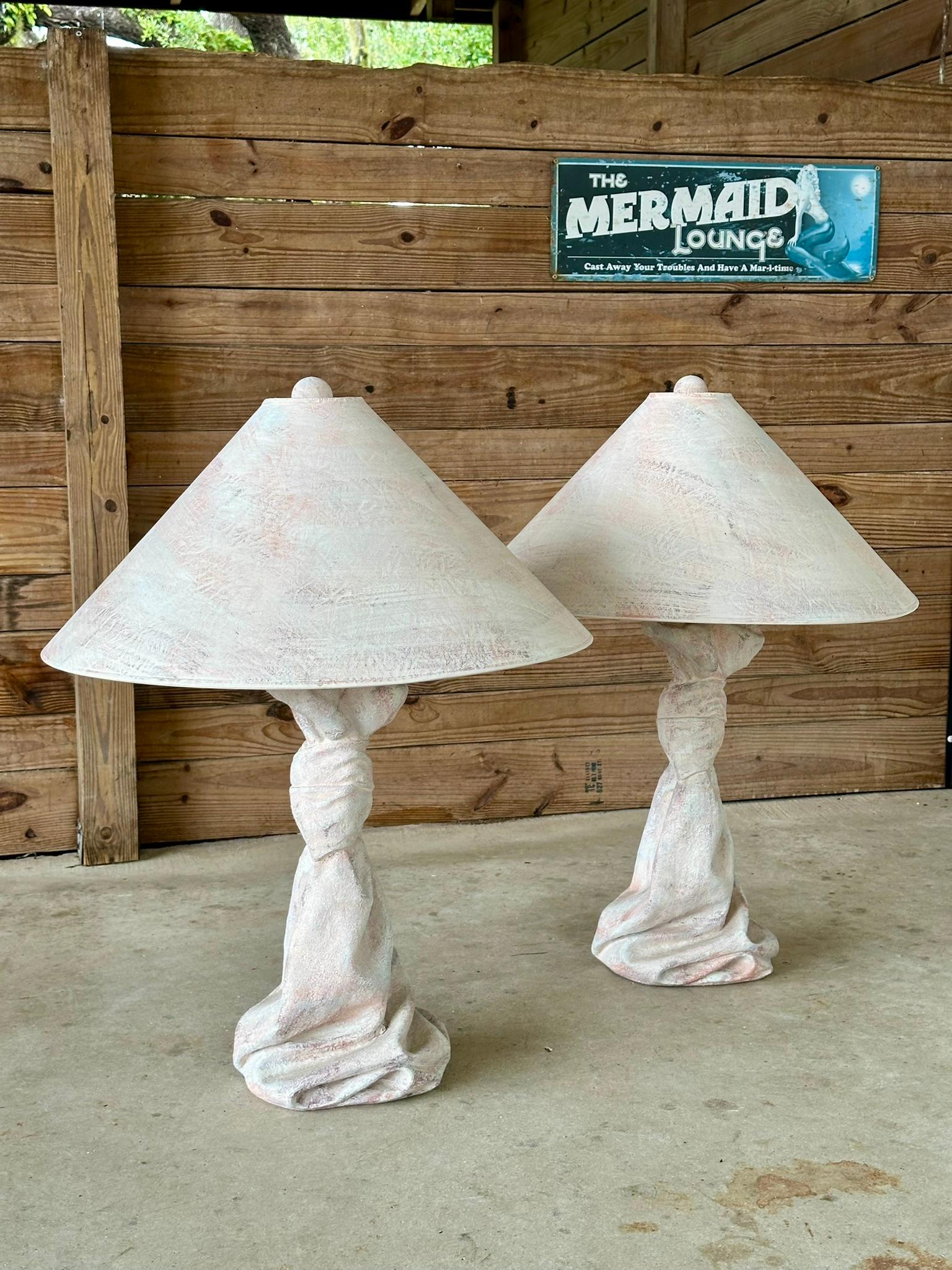 Mid-Century Modern Mid-20th Century Plaster Draped Knotted Table Lamps Attributed to John Dickinson