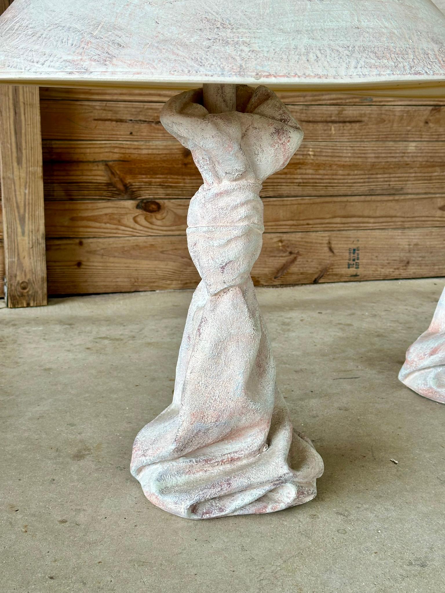 American Mid-20th Century Plaster Draped Knotted Table Lamps Attributed to John Dickinson