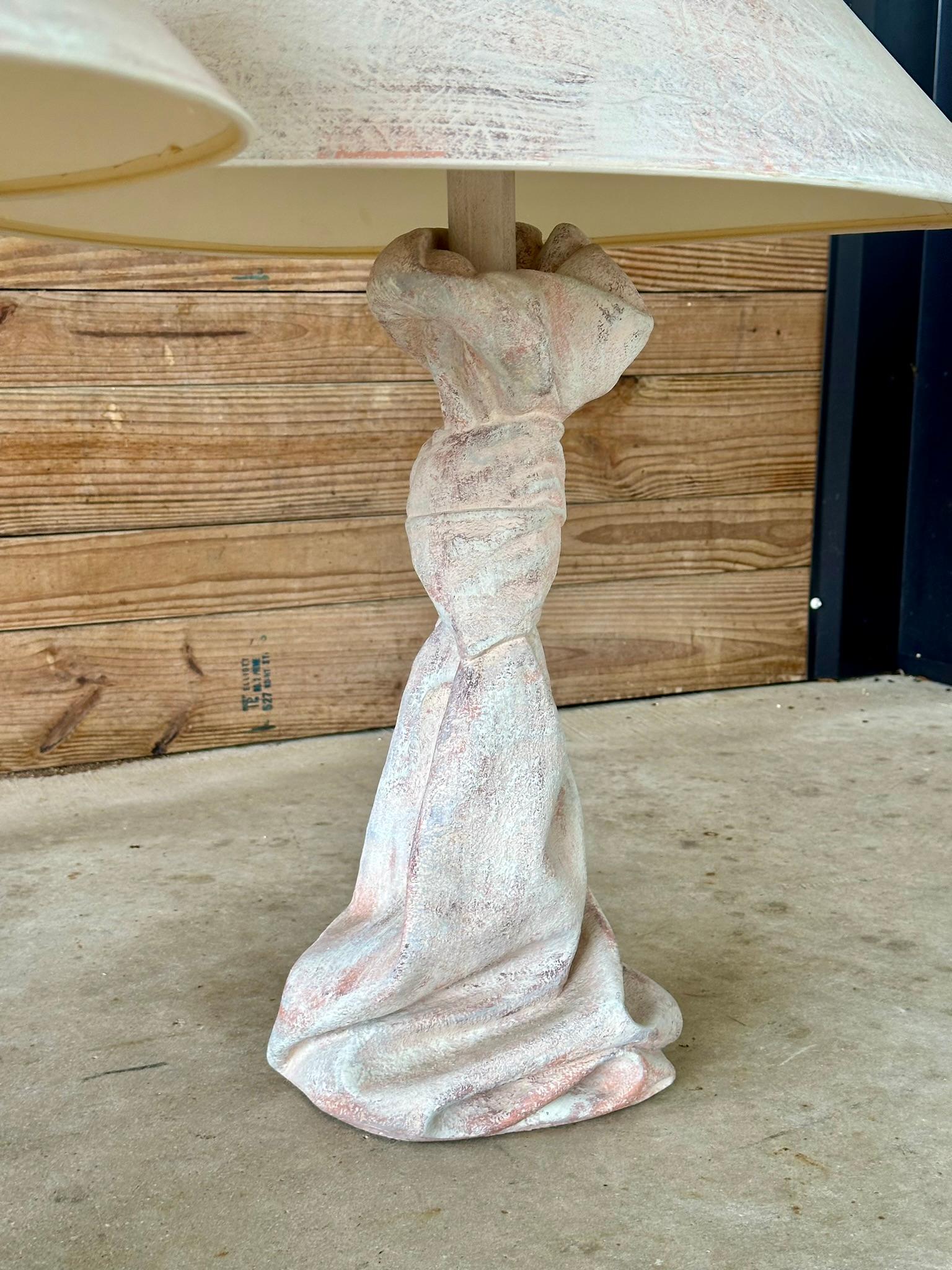 Molded Mid-20th Century Plaster Draped Knotted Table Lamps Attributed to John Dickinson