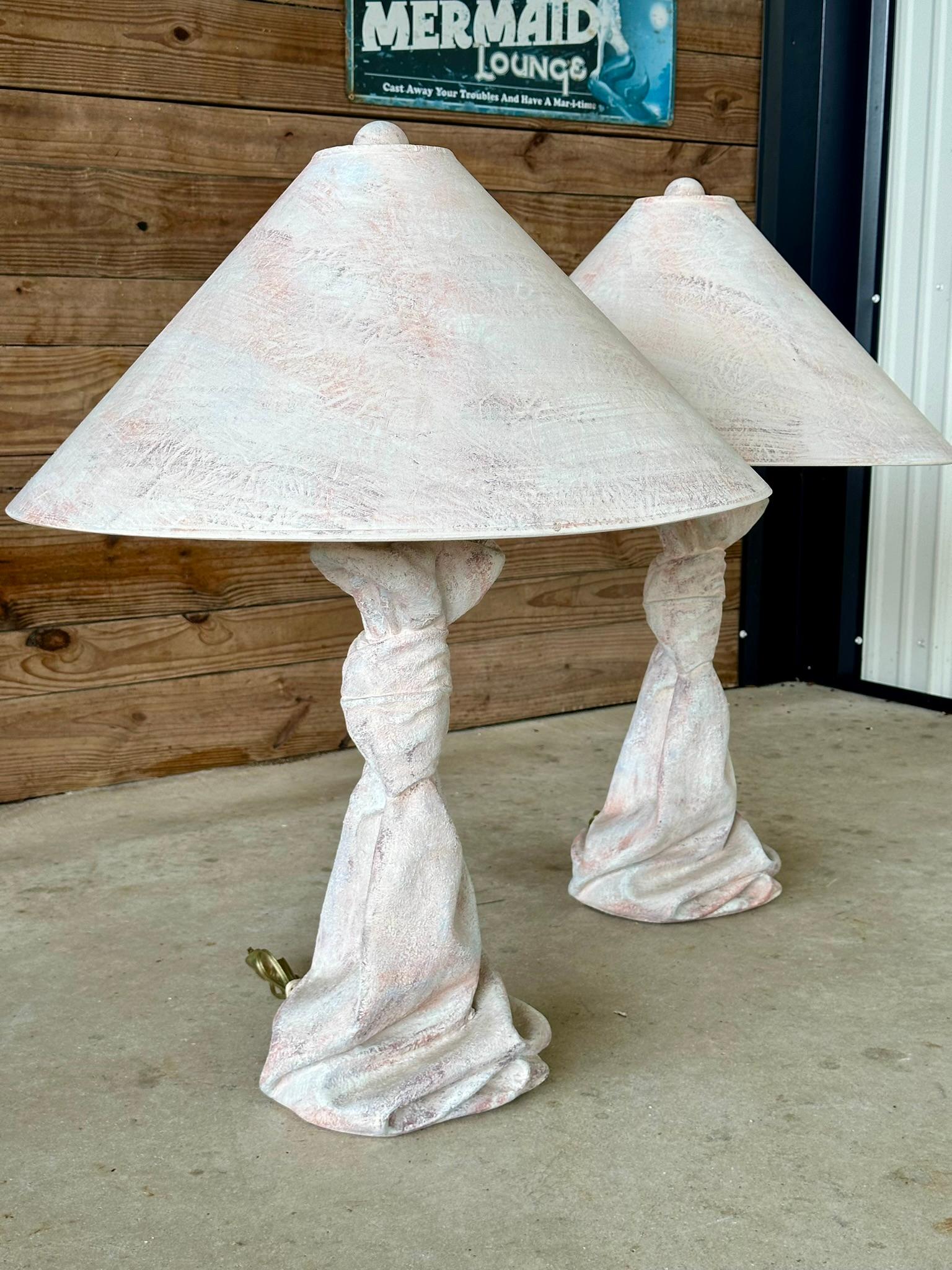Mid-20th Century Plaster Draped Knotted Table Lamps Attributed to John Dickinson 3