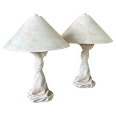 Mid-20th Century Plaster Draped Knotted Table Lamps Attributed to John Dickinson