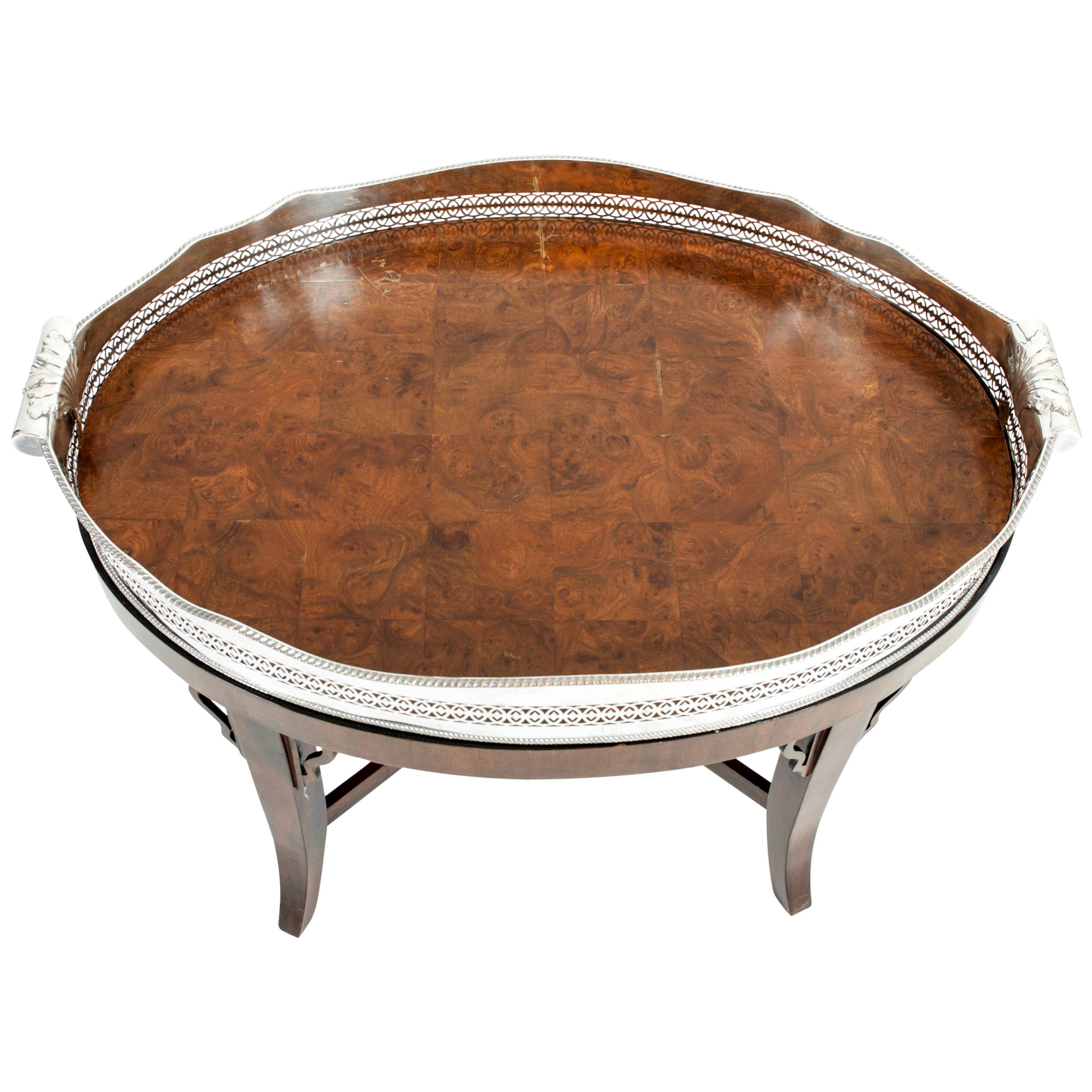 Mid-20th Century Plated High Gallery / Wood Interior Tray Table