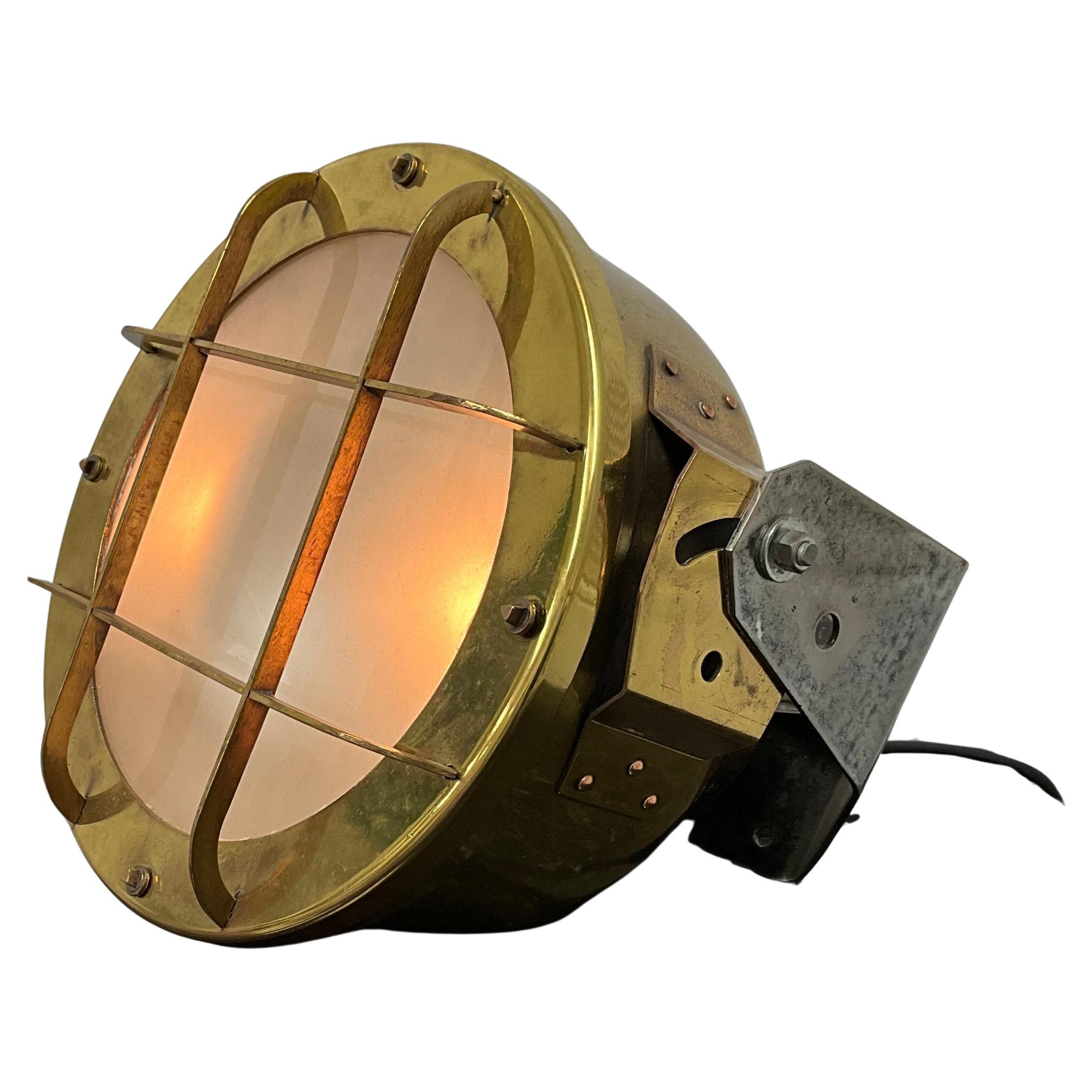 Mid-20th Century Polished Brass Industrial Bulkhead Light For Sale